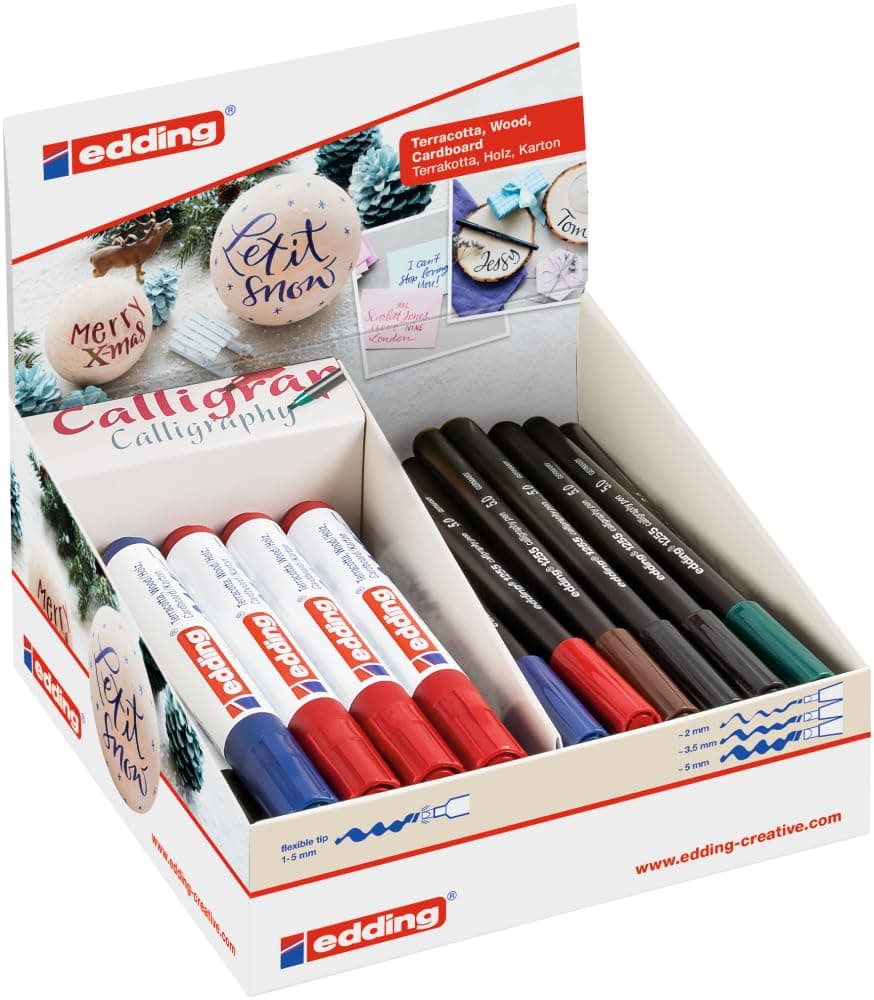 Edding 4 – 51538 Calligraphy Xmas Ekran Pen ve marker, 38 parça, karton, 180 x 90 x 200 mm