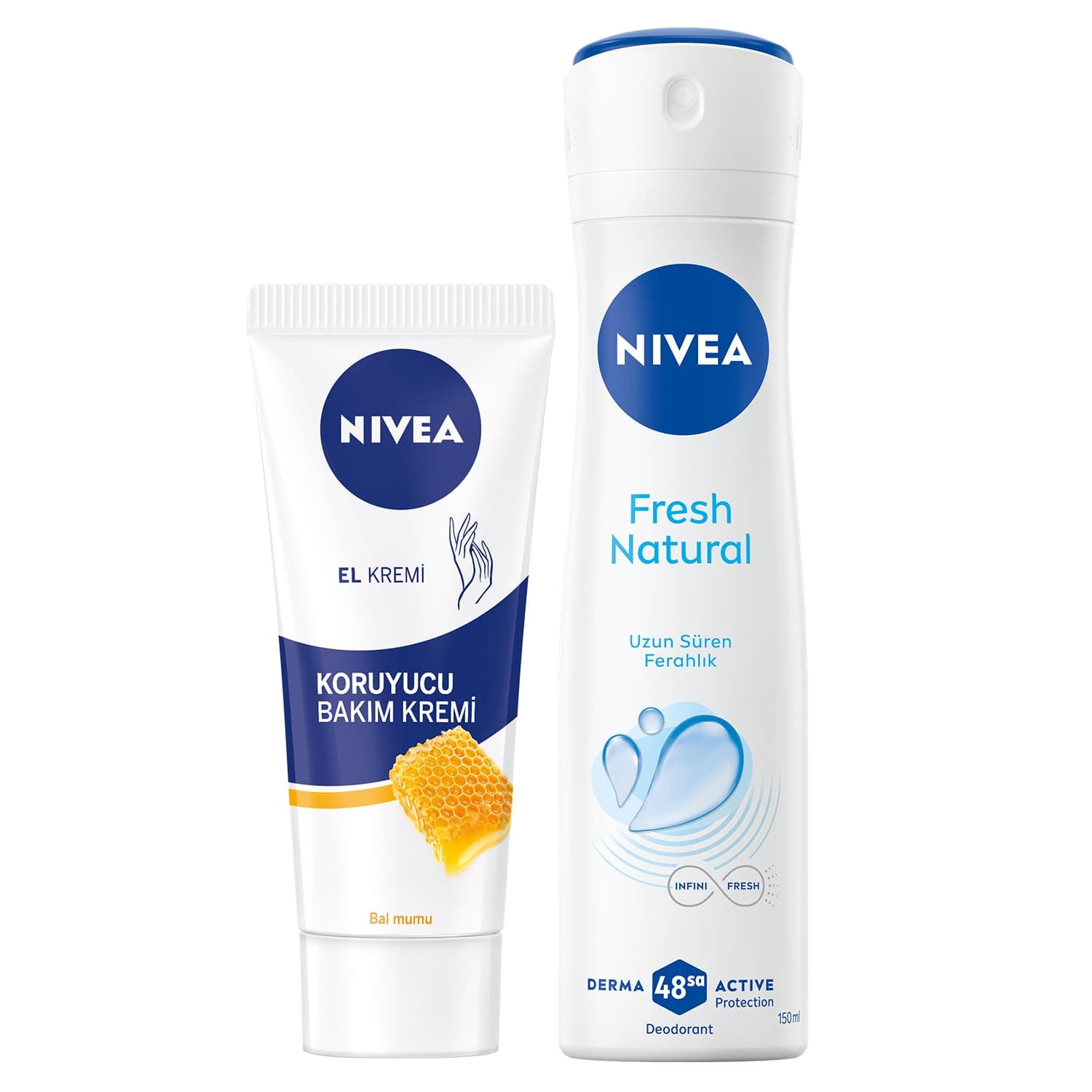 NIVEA Kadın Sprey Deodorant Fresh Natural 150 ml + NIVEA El Kremi Koruyucu Bakım, 75 ml