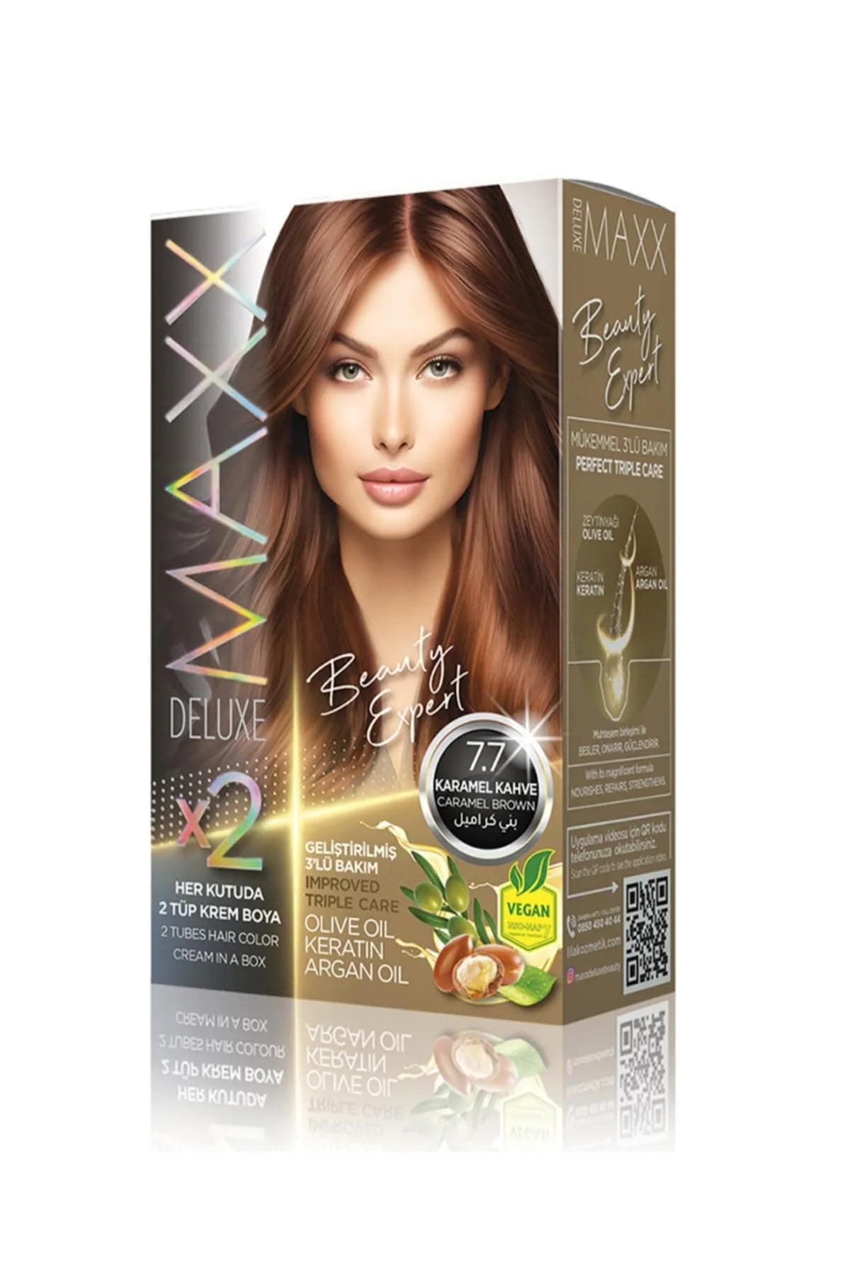 MAXX DELUXE BEAUTY EXPERT HAIR COLOR (KERATİN)'Lİ 1 KUTU (2 X 50 ML) (Karamel Kahve 7.7)