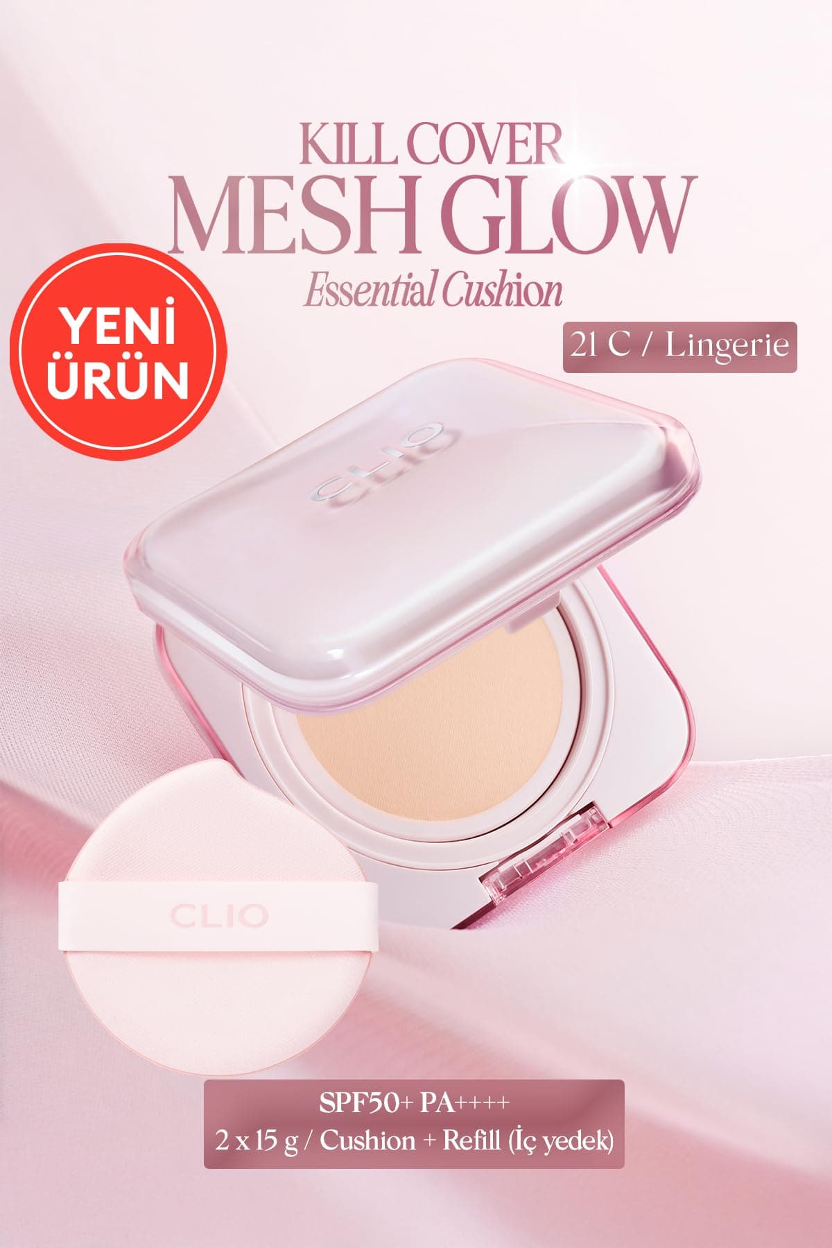 CLIO, Hyalüronik Asit İçerikli Kill Cover Mesh Glow Essential Cushion Set (21CLingerie) SPF50+ PA++++