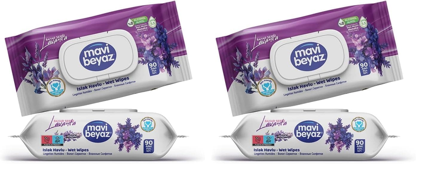 Mavi Beyaz Islak Havlu Çiçek Seri Lavanta 90 Lı (2 paketi)