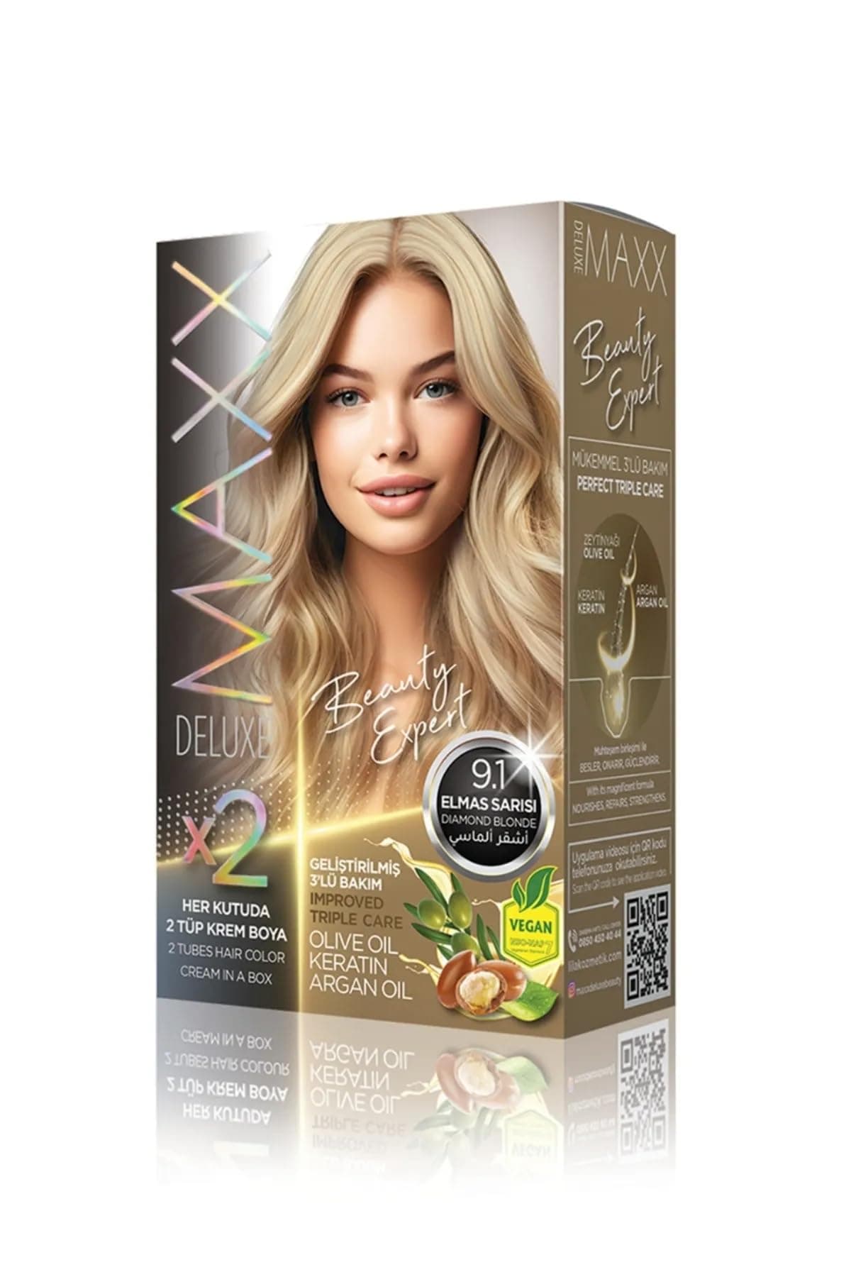 MAXX DELUXE BEAUTY EXPERT HAIR COLOR (KERATİN)'Lİ 1 KUTU (2 X 50 ML) (Elmas Sarısı 9.1)