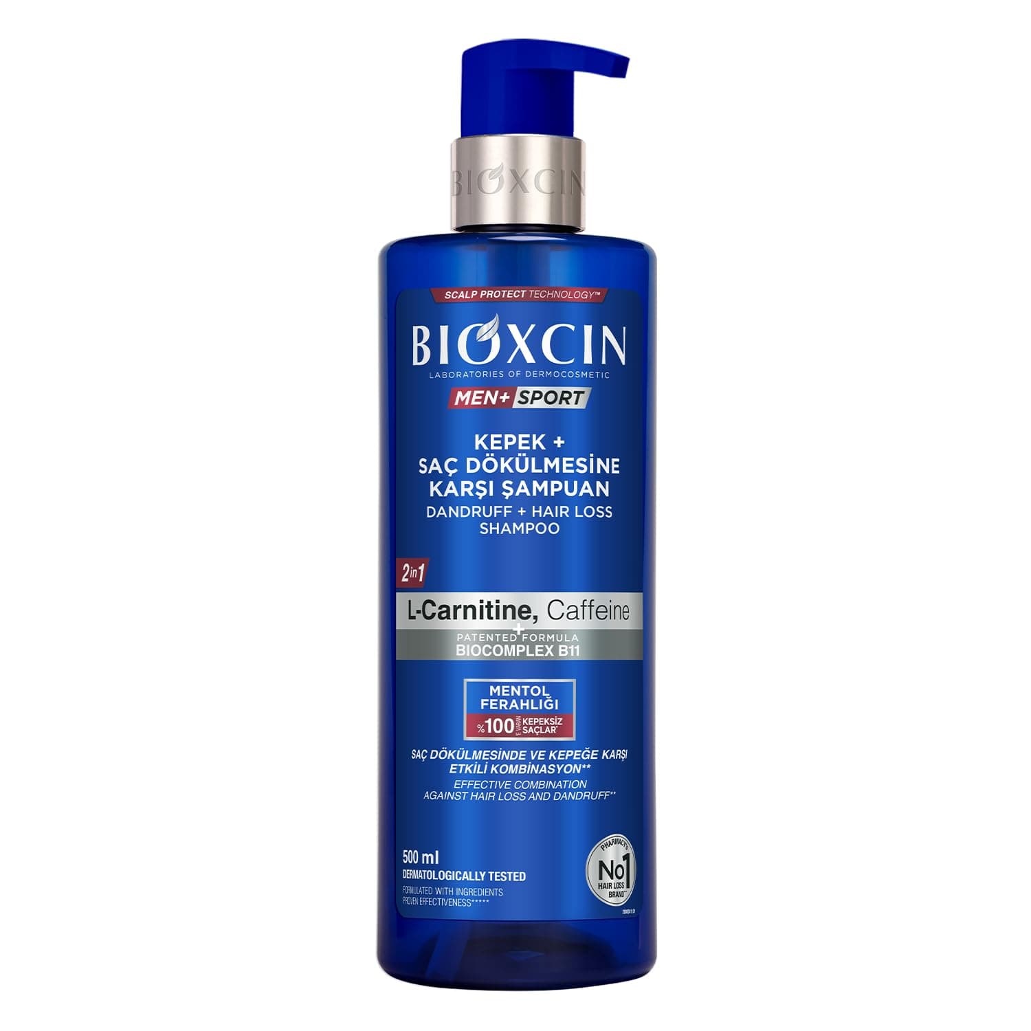 Bioxcin Men+ Sport Kepek + Saç Dökülmesine Karşı Şampuan | L-Carnitine, Kafein, BioComplex B11 | 500 ml | Tüm Saç Tipleri İçin