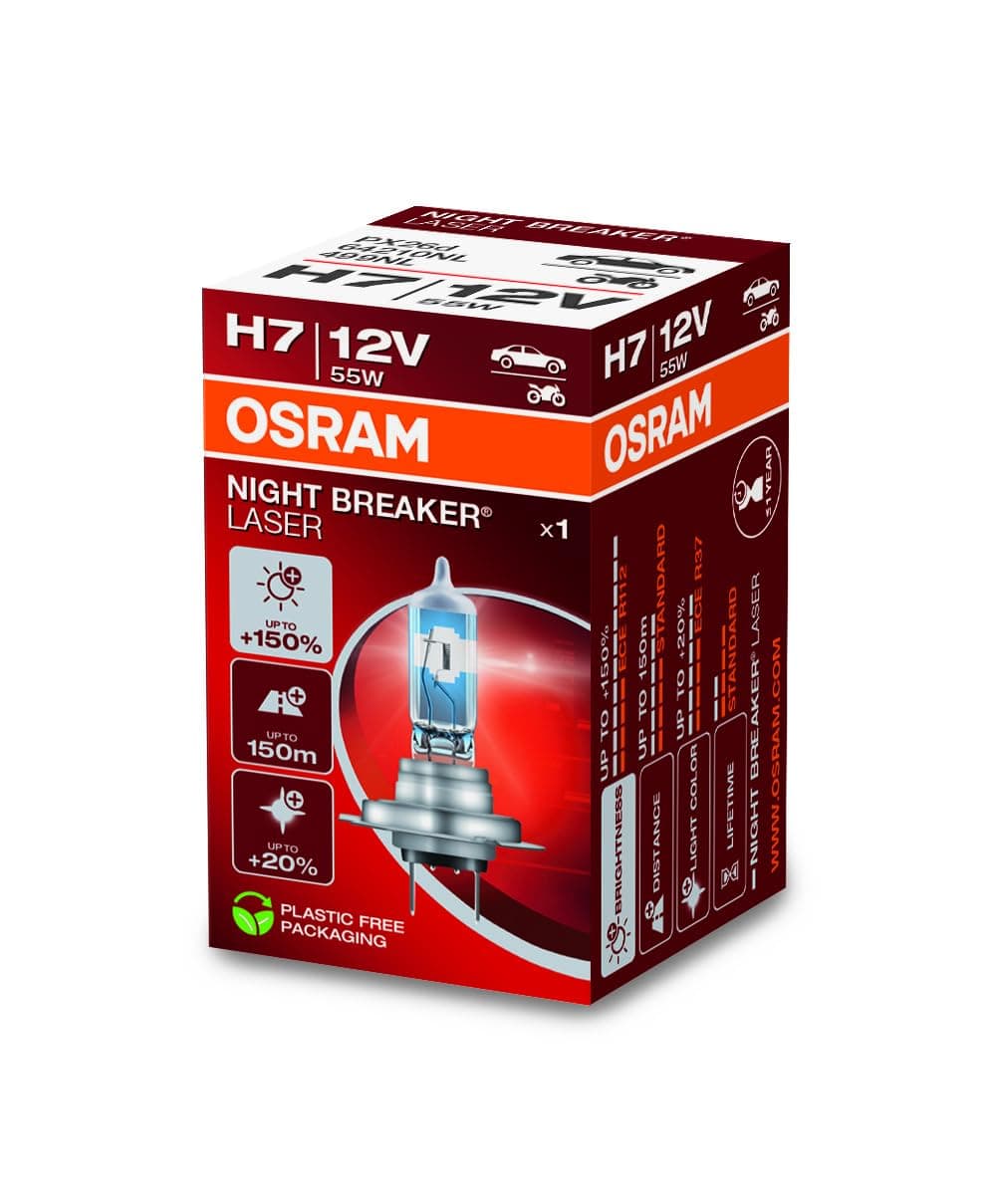 Osram Ampul Night Breaker Laser H7 12V 55W%150'ye kadar Fazla Işık 150M'ye kadar Fazla Görüş Açısı,%20'ye kadar Beyaz Işık 64210NL