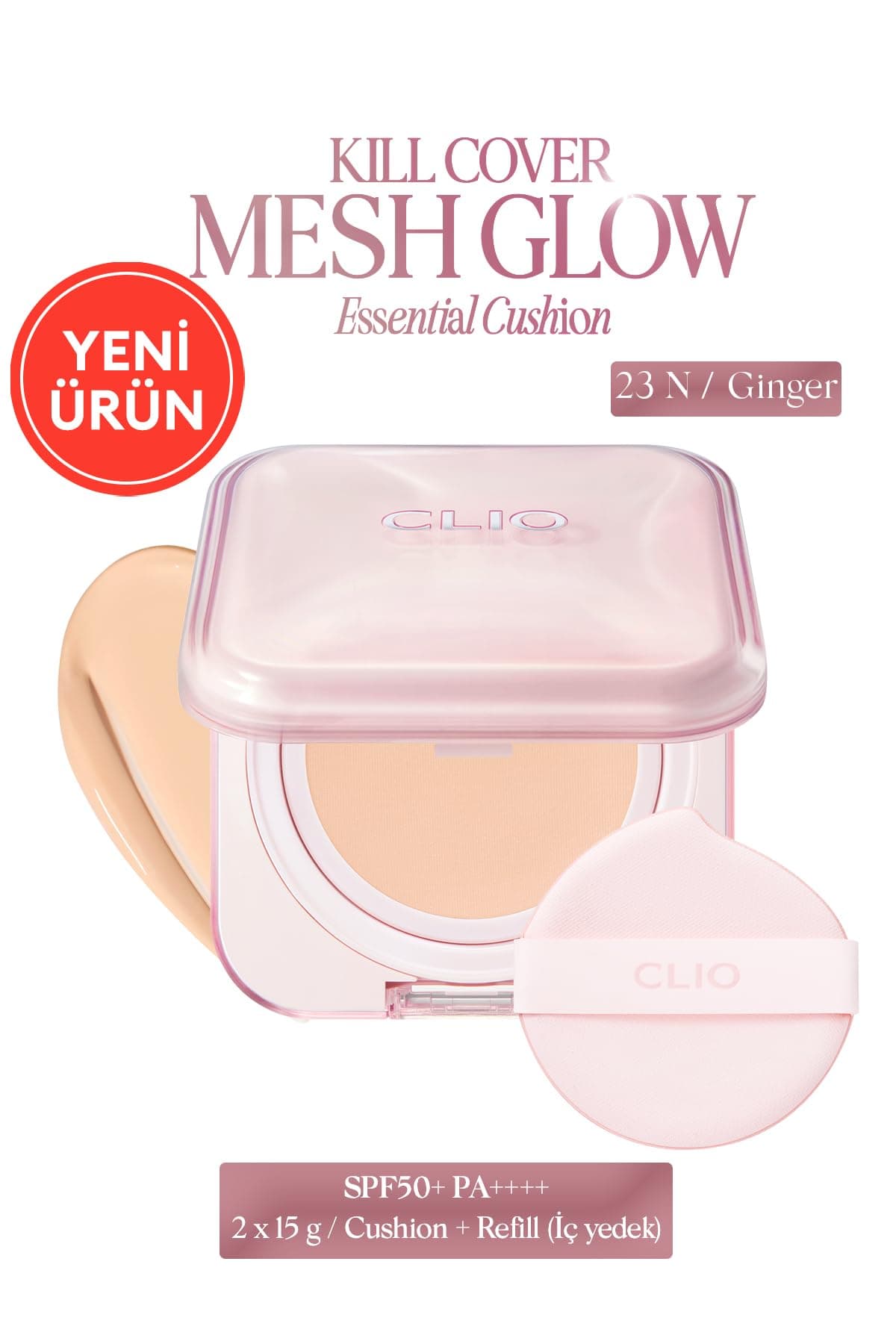 CLIO, Hyalüronik Asit İçerikli Kill Cover Mesh Glow Essential Cushion Set (23N Ginger) SPF50+ PA++++