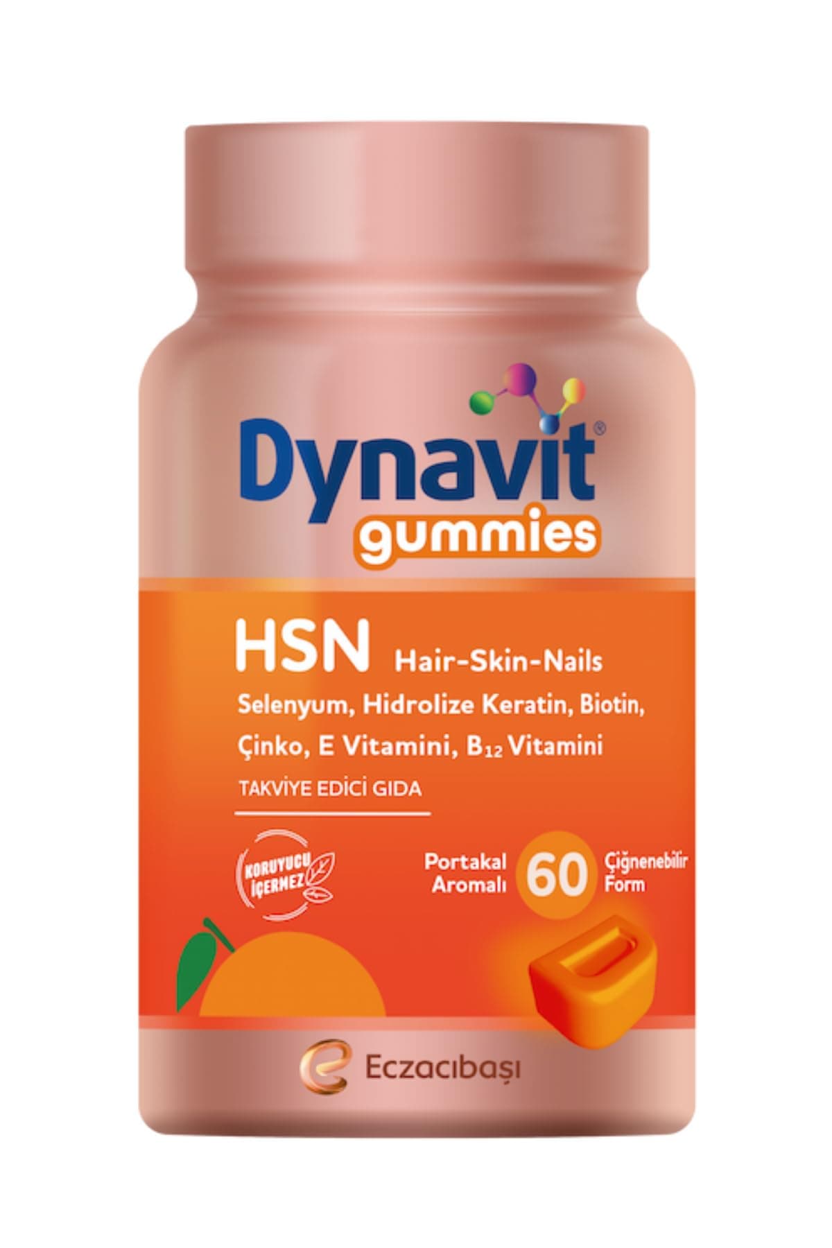 Dynavit Gummies HSN Hair Skin Nails 60 Çiğnenebilir Form - Hidrolize Keratin, Biotin - Saç&Cilt&Tırnak