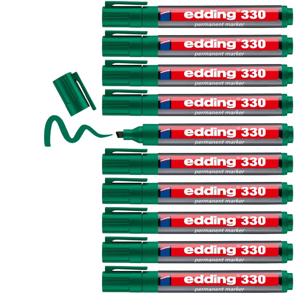 edding 330 permanent markör - yeşil - 10 kalem - 1-5 mm kesik uçlu