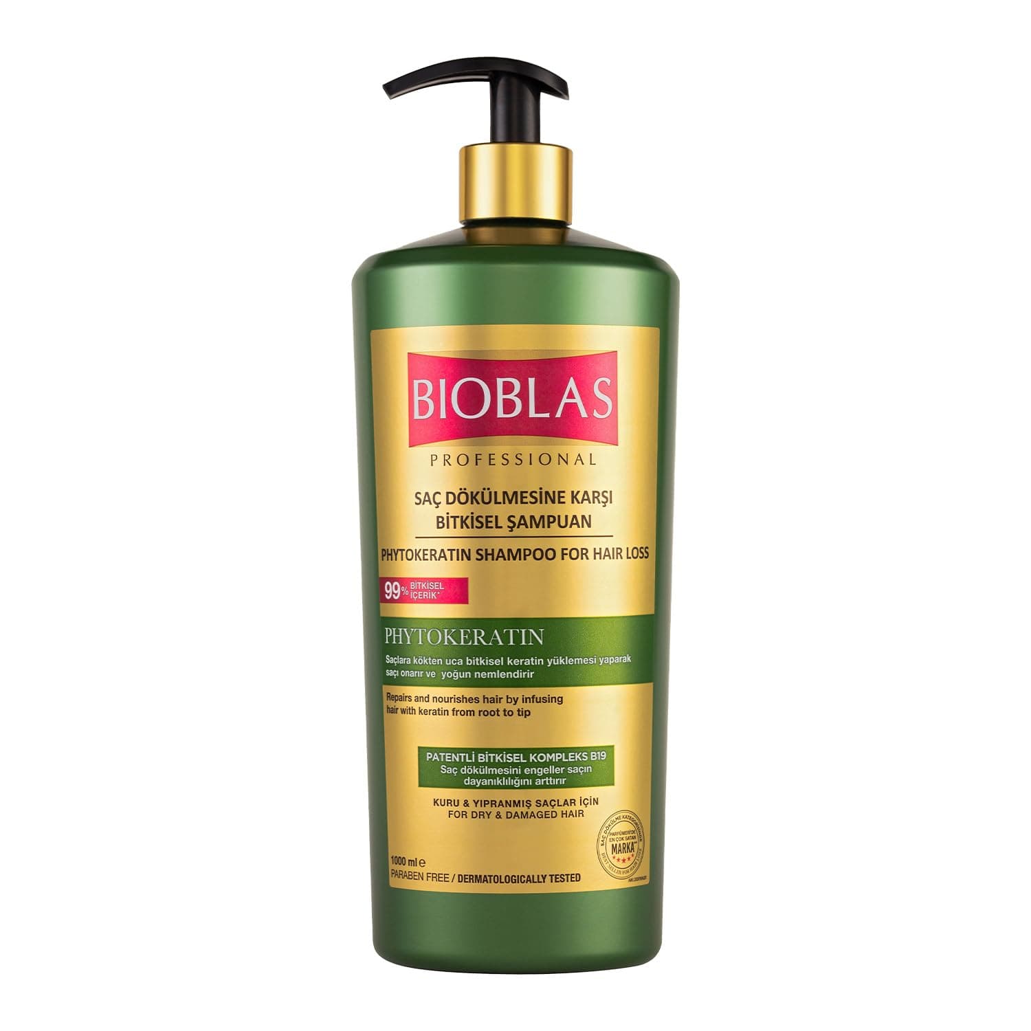 Bioblas Phytokeratin Şampuan – Saç Dökülmesine Karşı, Onarıcı & Güçlendirici Etki, Bitkisel Keratin İçerikli, 1000 ml