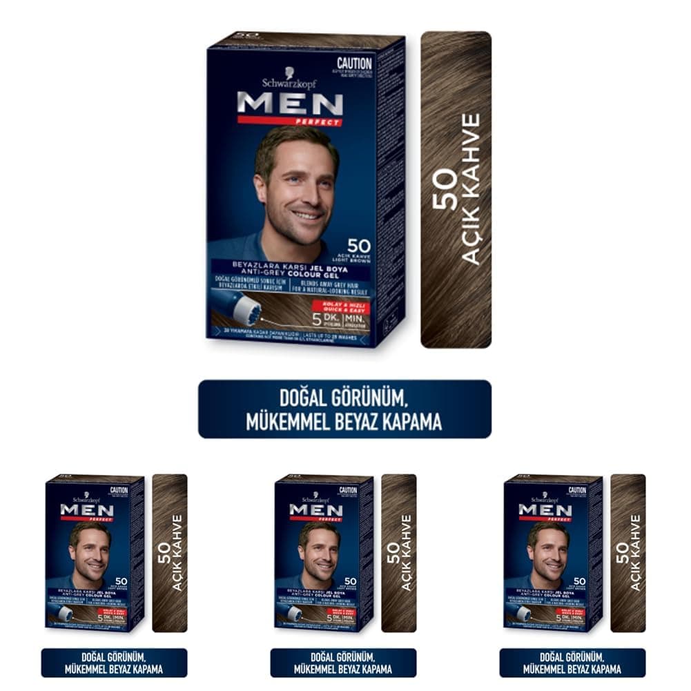 Schwarzkopf Men Perfect Saç Boyası 50 - Açık Kahve, 80 Ml (4 paketi)