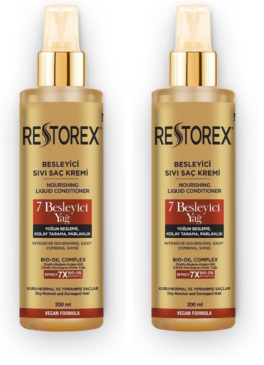 Restorex Besleyici Bakım Sıvı Saç Kremi 200 Mililitre, 7 Besleyici Yağ (2 paketi)