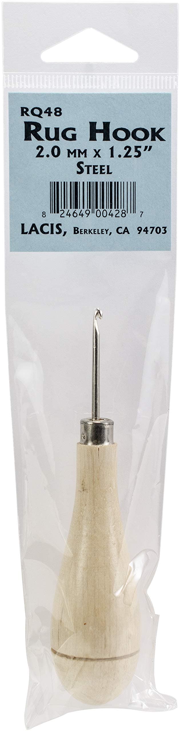 Lacis RQ48-2 Primitive Halı Kancası, Ahşap Saplı, Çelik, 2 mm x 1,25 mm