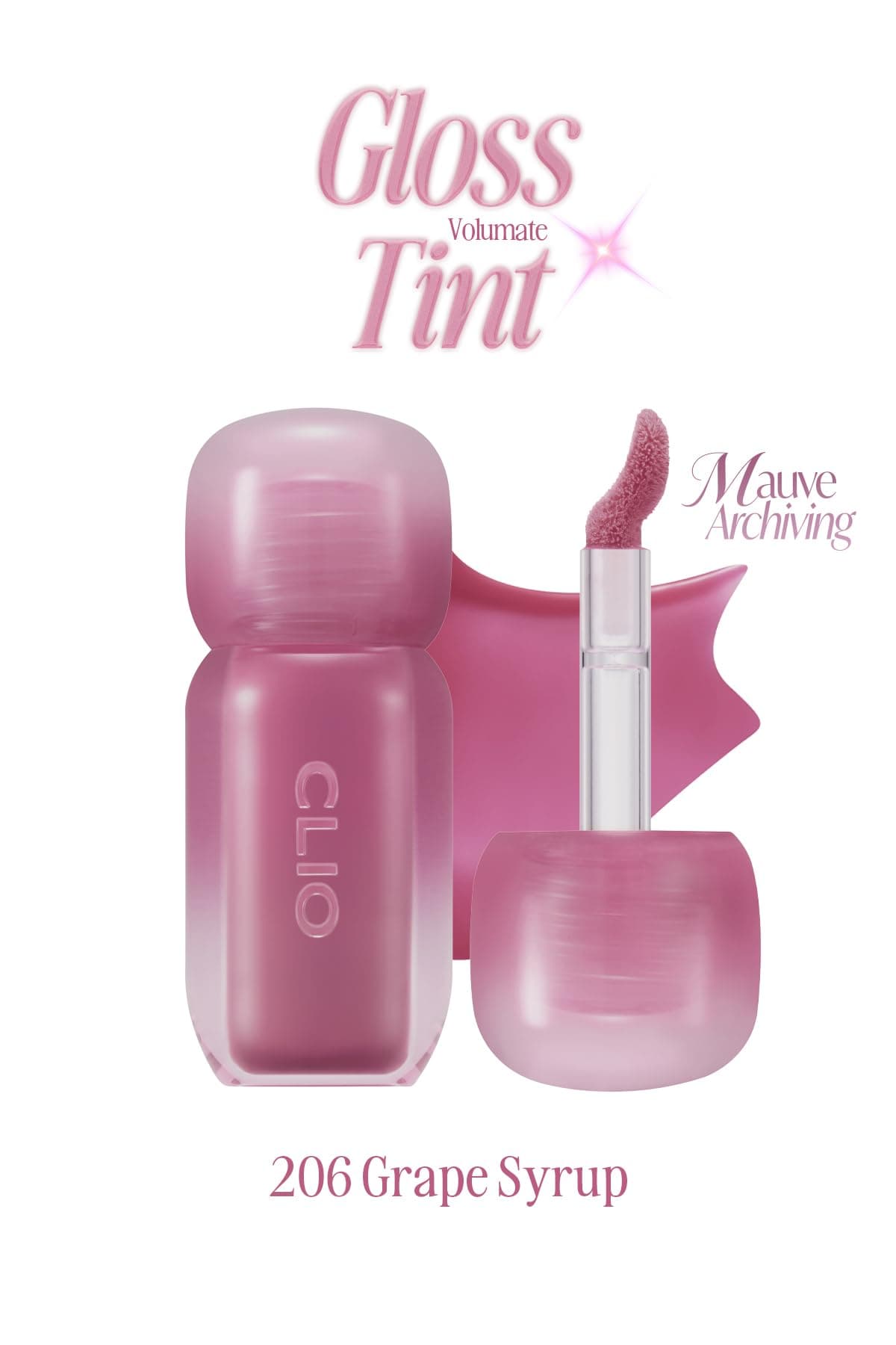 CLIO Pigmentli, Parlak Bitişli Dolgunlaştırıcı Lip Gloss Volumate Gloss 206 Grape Syrup