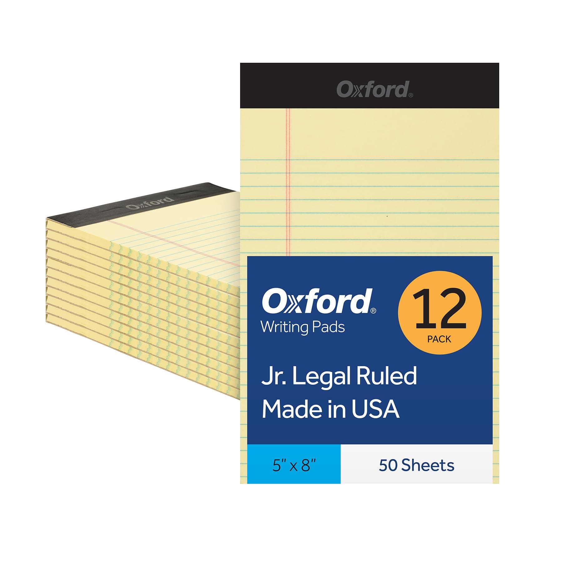 Oxford 5 x 8 Yasal Ped, 12'li Paket, Dar Çizgili, Sarı Kağıt, Yazı Defteri Başına 50 Yaprak, ABD'de Üretilmiştir (74017)