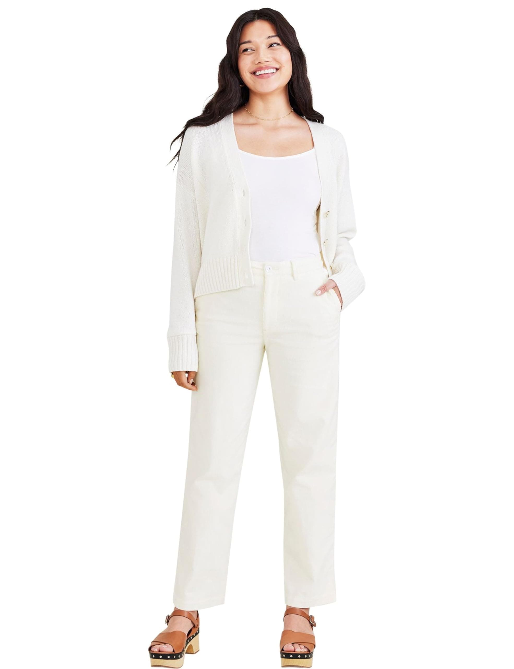 High Waisted Chino Straight Fit Pantolon Pantolon Kadın