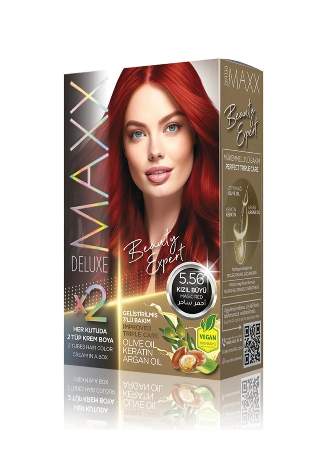 MAXX DELUXE BEAUTY EXPERT HAIR COLOR (KERATİN)'Lİ 1 KUTU (2 X 50 ML) (Kızıl Büyü 5.56)