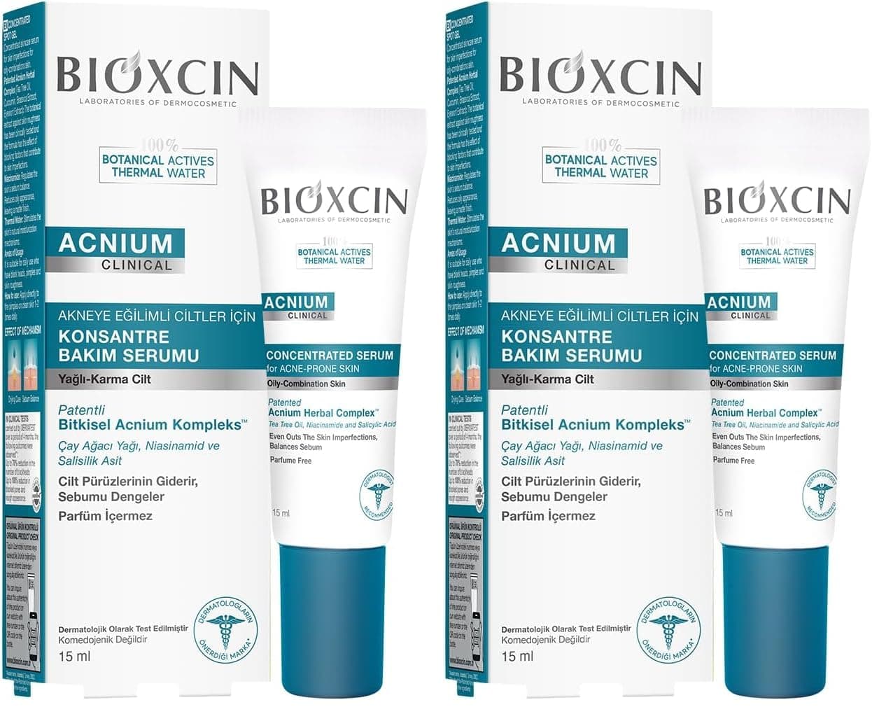 Bioxcin Acnium Konsantre Bakım Serumu 15 ml – Akneye Eğilimli Ciltler İçin Sebum Dengeleyici ve Nemlendirici Serum (2 paketi)