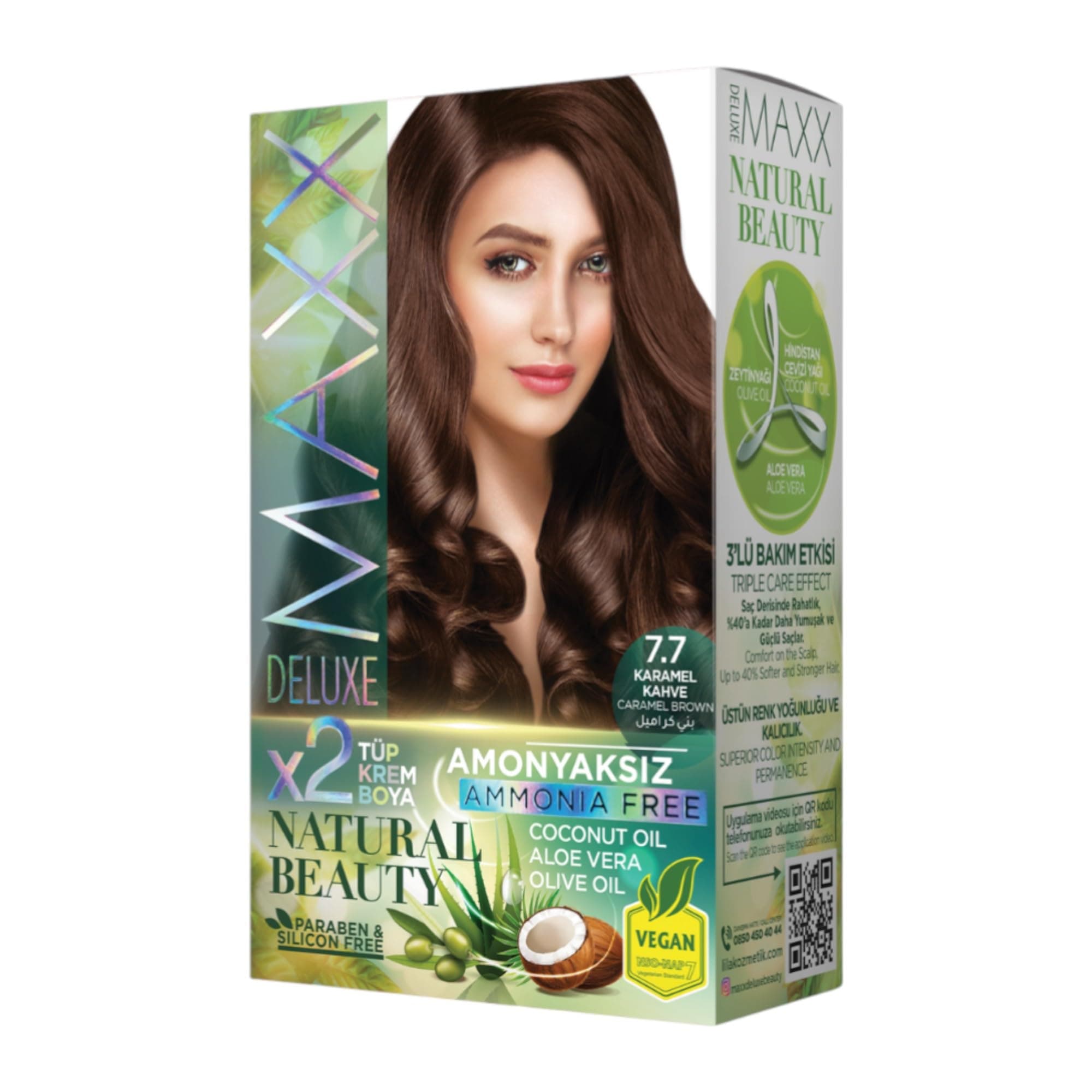 Maxx Deluxe Natural Beauty Amonyaksız Set Saç Boyası 7.7 Karamel Kahve