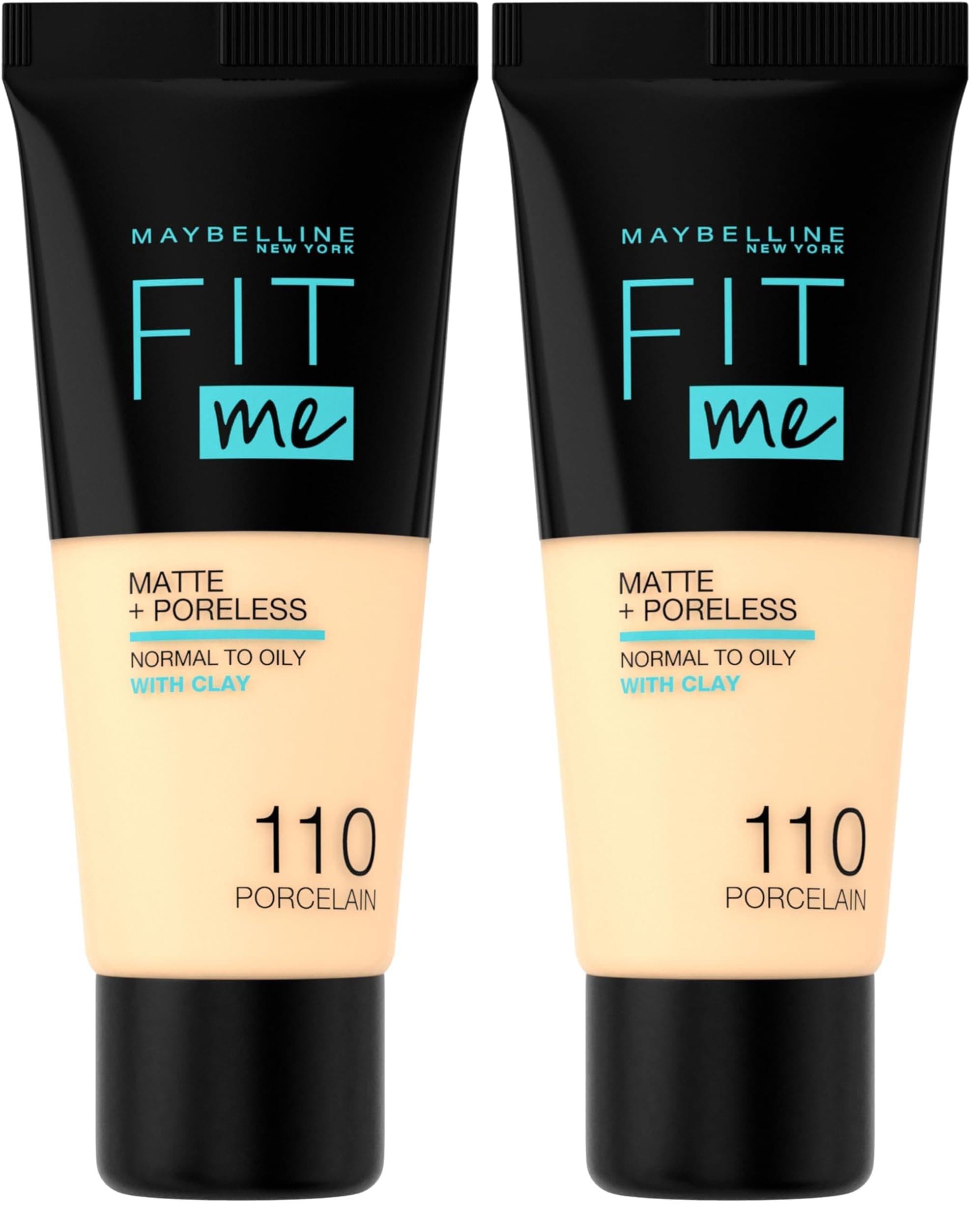 Maybelline New York Fit Me Matte+Poreless Fondöten - 110 Porcelain (30 ml) (2 paketi)