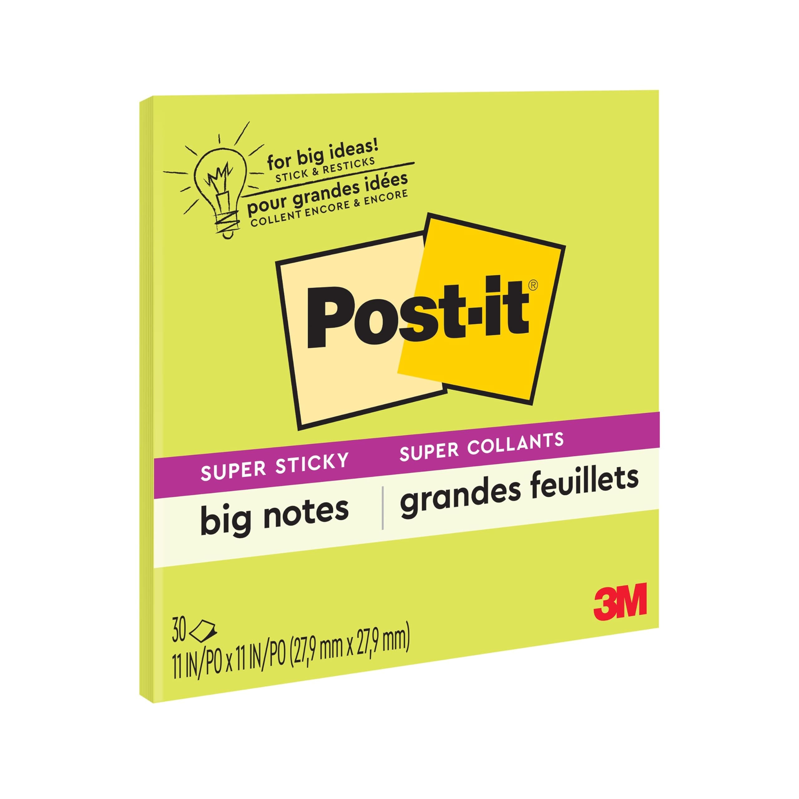 Post-it Süper Yapışkan Büyük Notlar, 11" x 11", 1 Ped, 2X Yapıştırma Gücü, Neon Yeşili (BN11G) (1'li Paket)