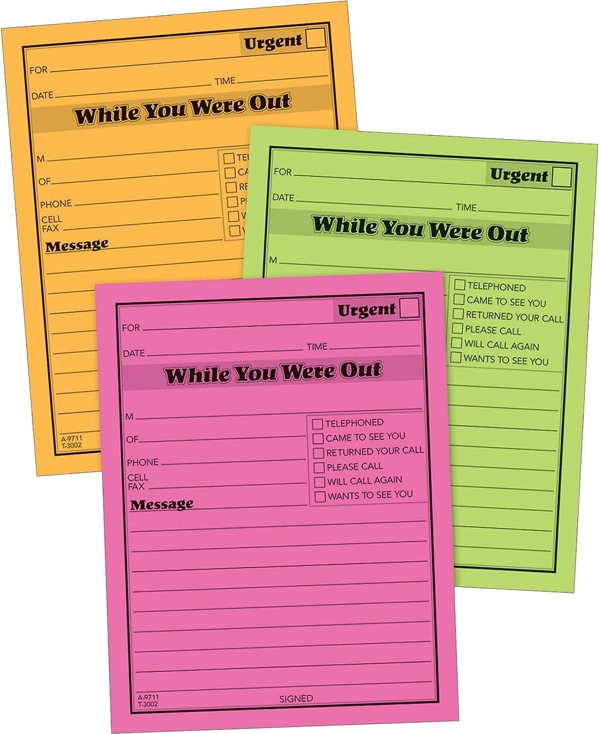 Adams While You Were Out blokları, 10,7 x 13,2 cm, farklı neon renkler, 50 yaprak/blok (6'lı paket) (9711NEON)