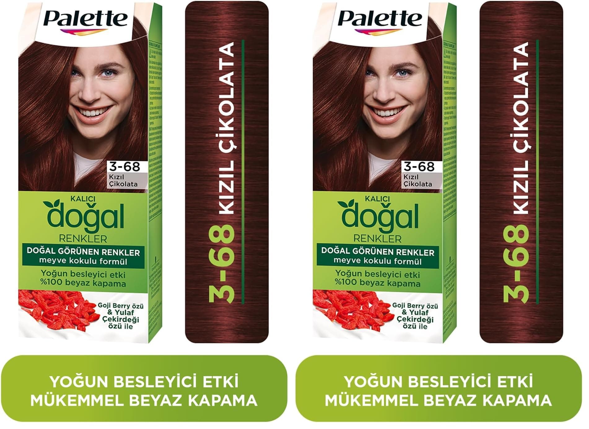 Palette Kalıcı Doğal Renkler 3-68 Kızıl Çikolata Goji Berry Özü & Yulaf Çekirdeği Özlü Saç Boyası 2li paket