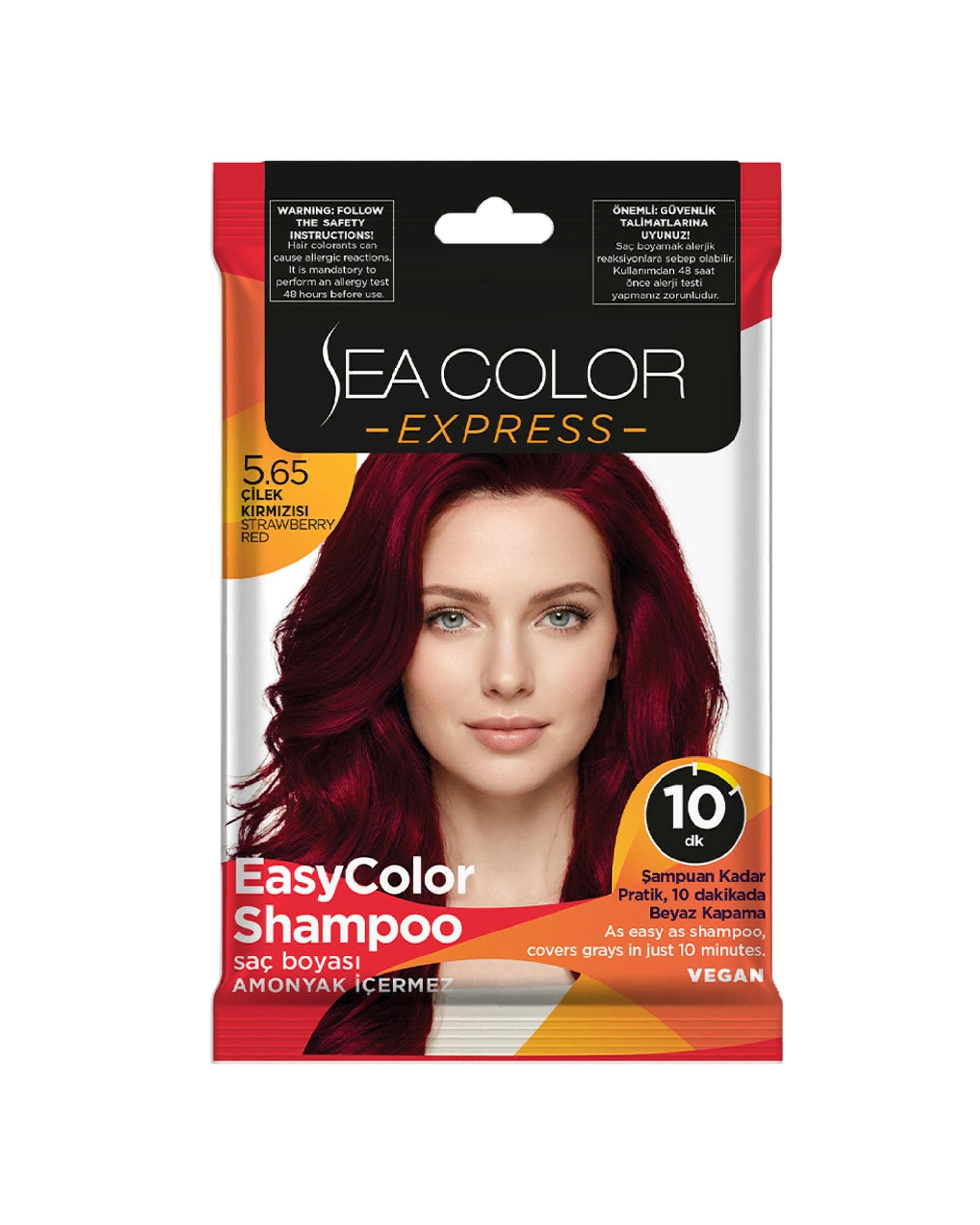 Sea Color Express Amonyaksız Şampuan Boya, Şampuan Kolaylığında Saç Boyama 5.65 Çilek Kırmızısı