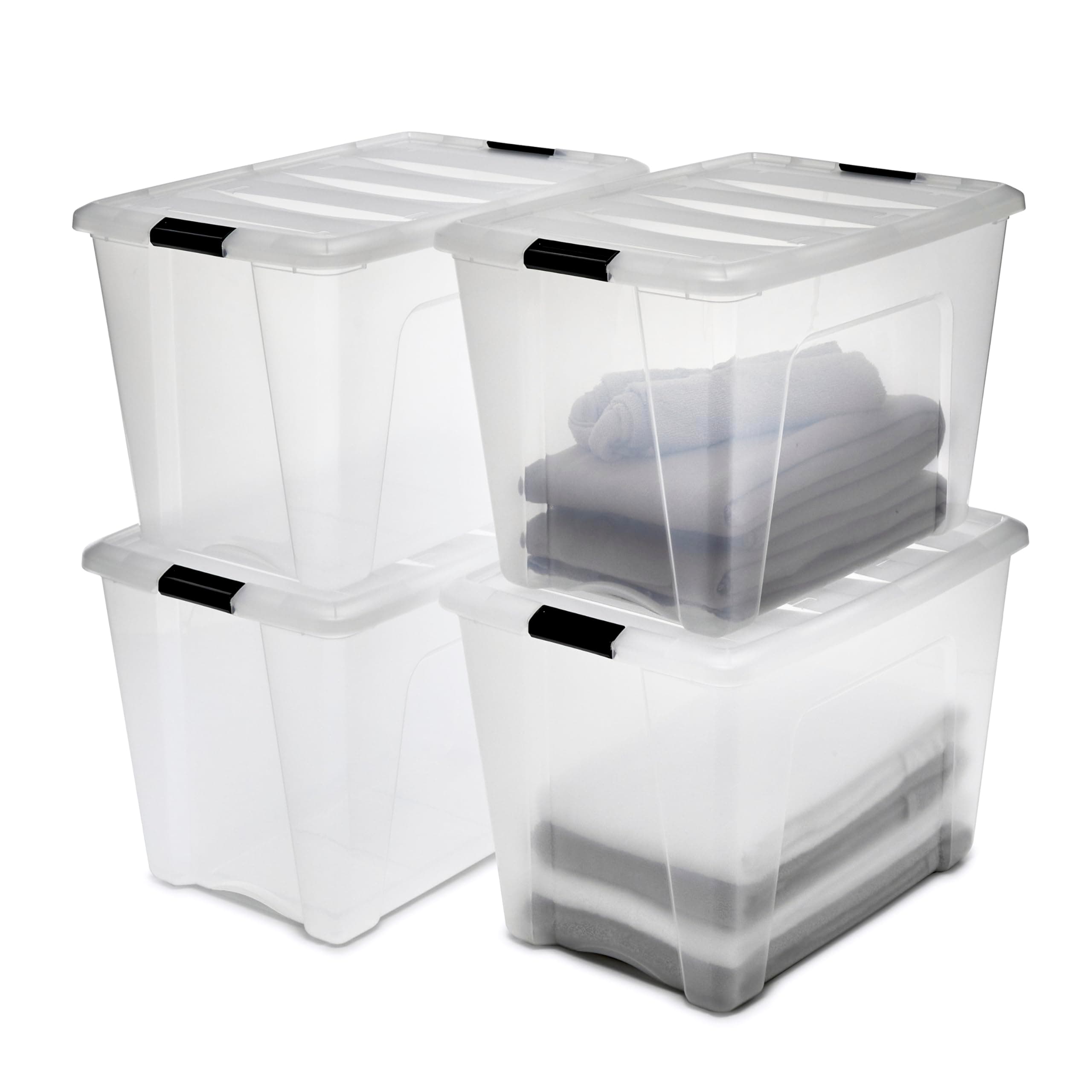 Iris Ohyama, Saklama kutuları, saklama kutusu, çok fonksiyonlu, 4'lü plastik kutu seti, 60 l, kapak, ergonomik sap, ofis, ev – DDNTB-60 - şeffaf