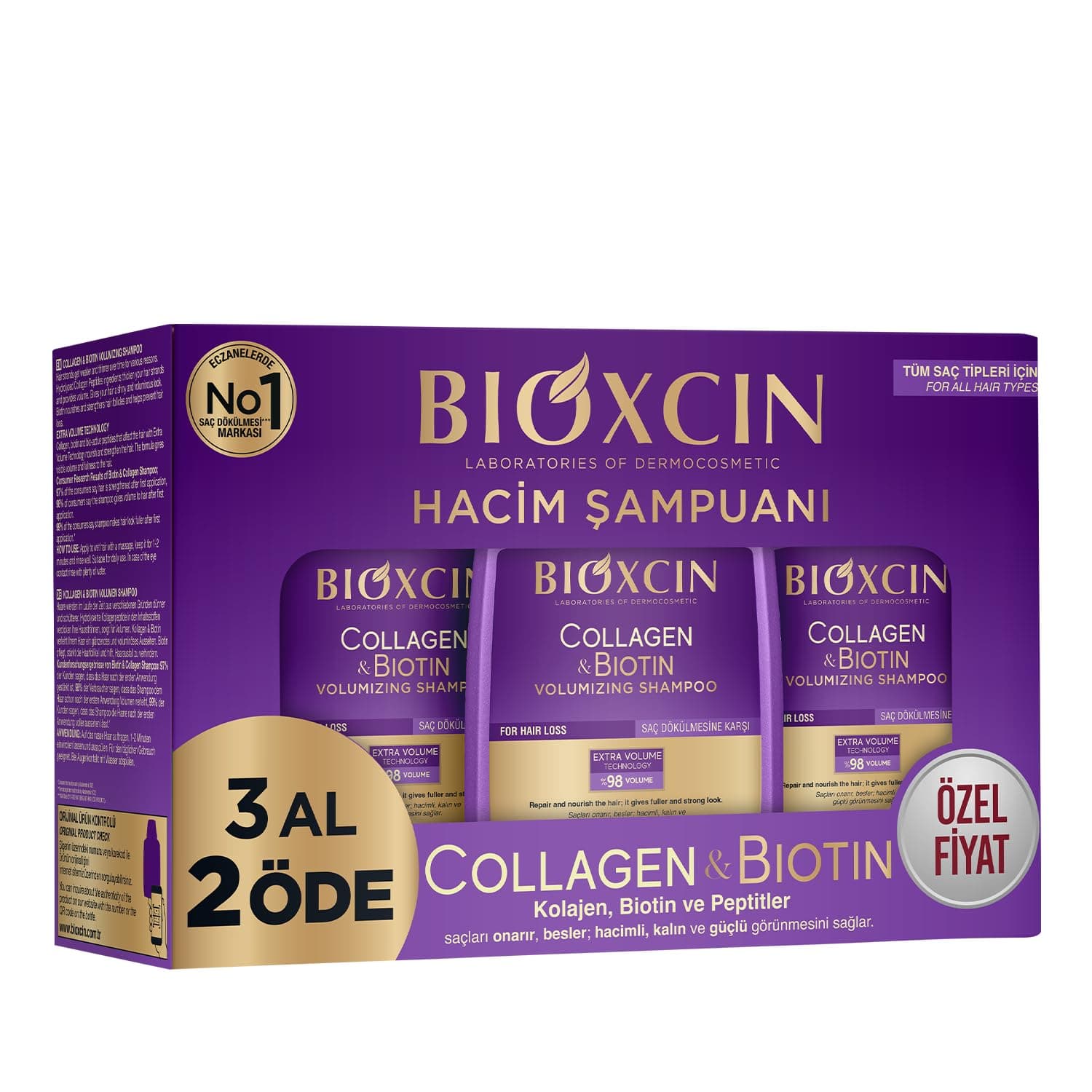Bioxcin Collagen & Biotin Hacim Şampuanı | 3 x 300 ml | İnce Telli ve Hacimsiz Saçlar İçin | Hidrolize Kolajen + Biotin + BioComplex B11