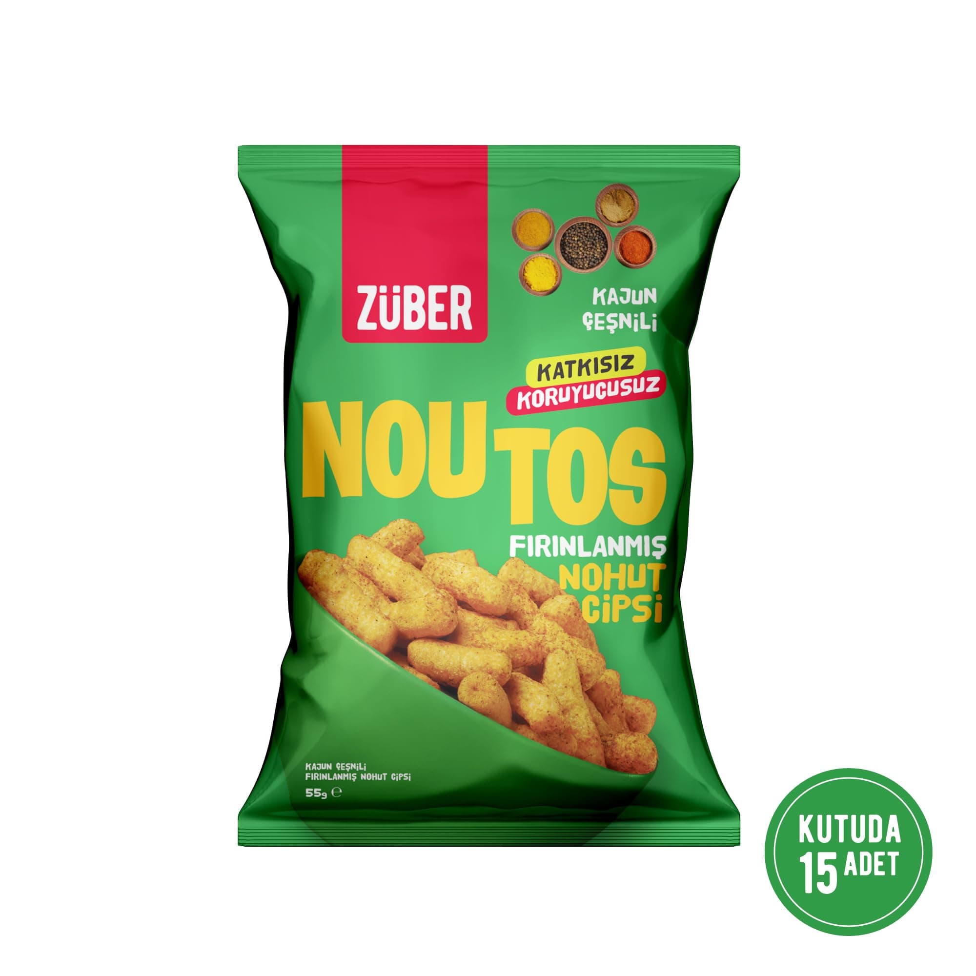 Züber Noutos Kajun Baharatlı Fırınlanmış Nohut Cipsi 55g x 15 Adet
