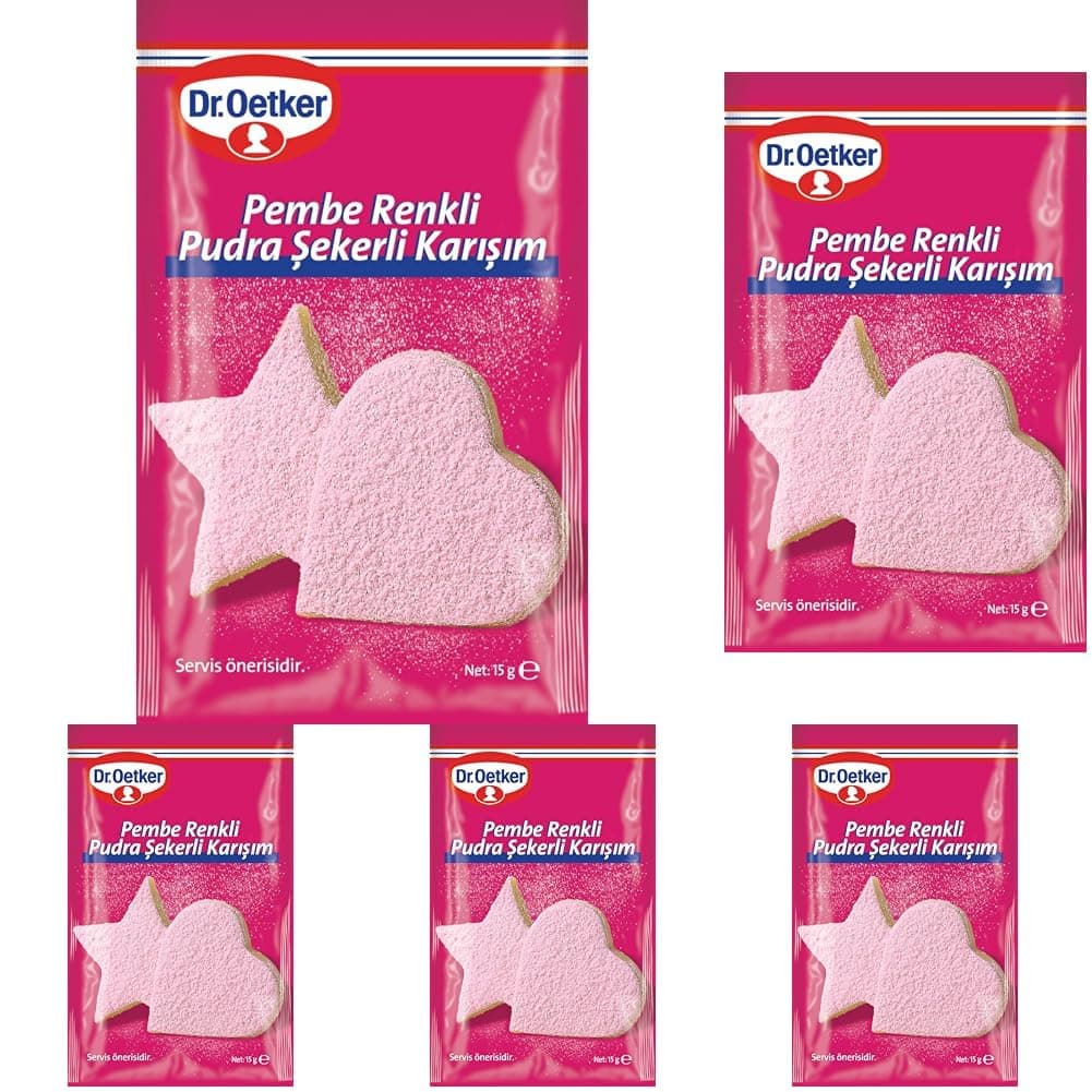 Dr. Oetker Pudra Şekeri - Pembe Renkli,15 gr 5li paket