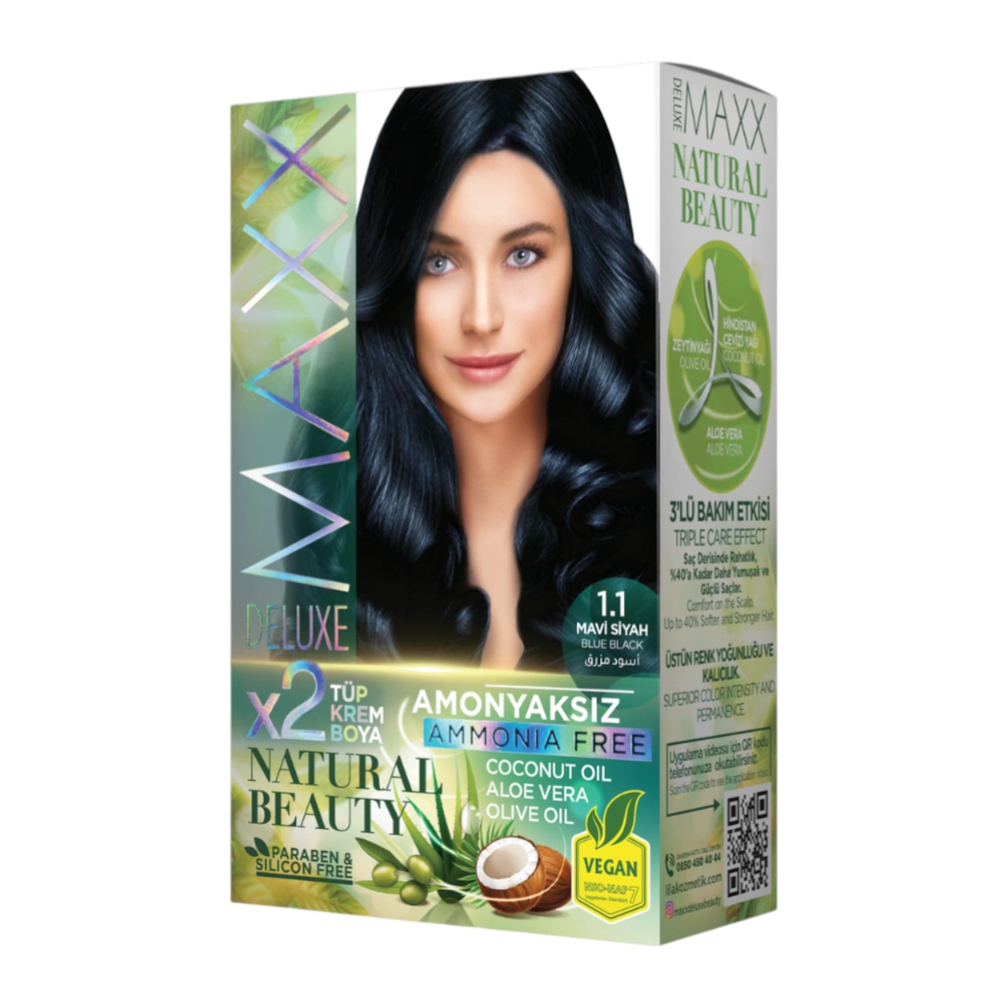 Maxx Deluxe Natural Beauty Amonyaksız Set Saç Boyası 1.1 Mavi Siyah