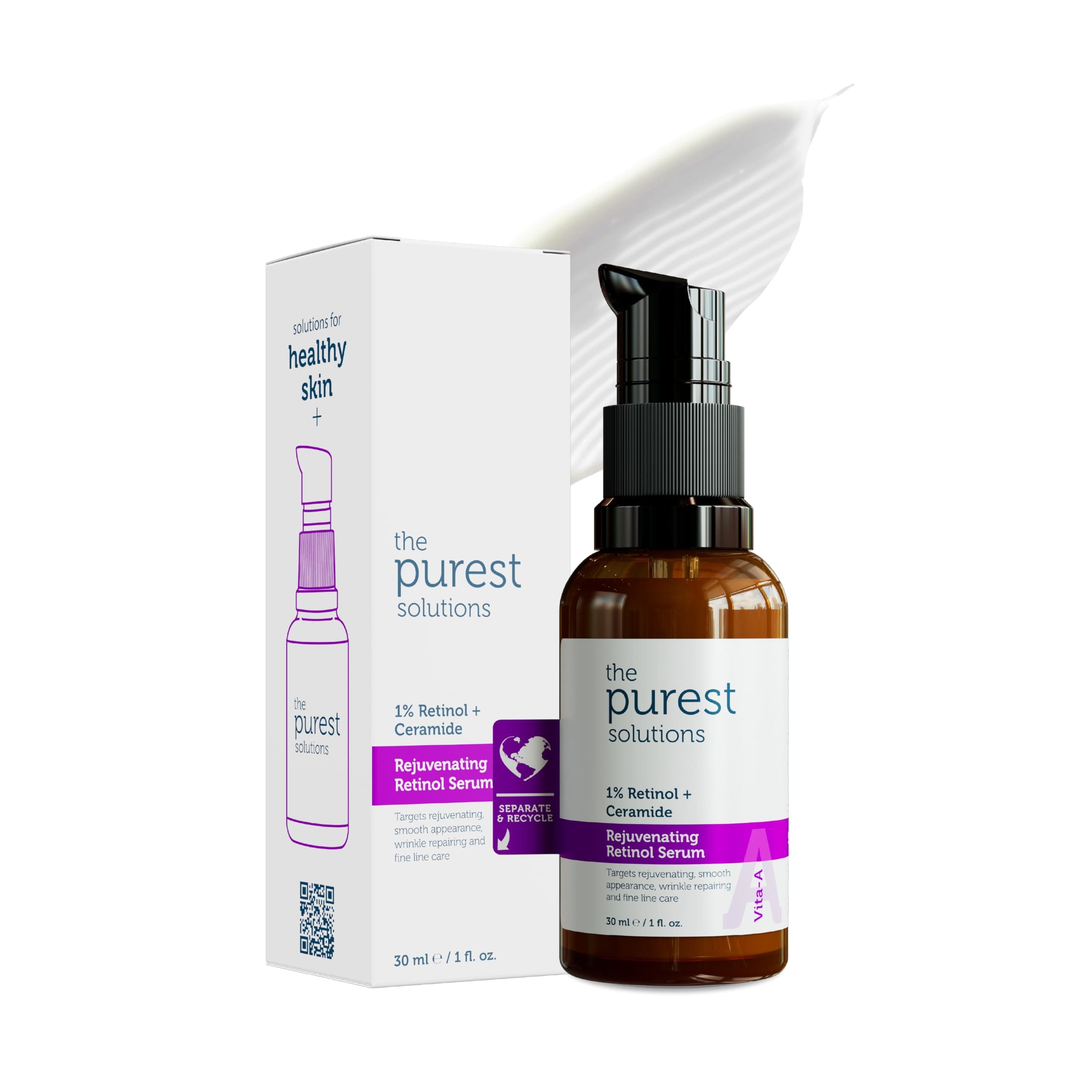 The Purest Solutions, Retinol İçerikli Gece Bakım Serumu, Kırışıklık Karşıtı Bakım, 30 ml (%1 Retinol + Seramid)
