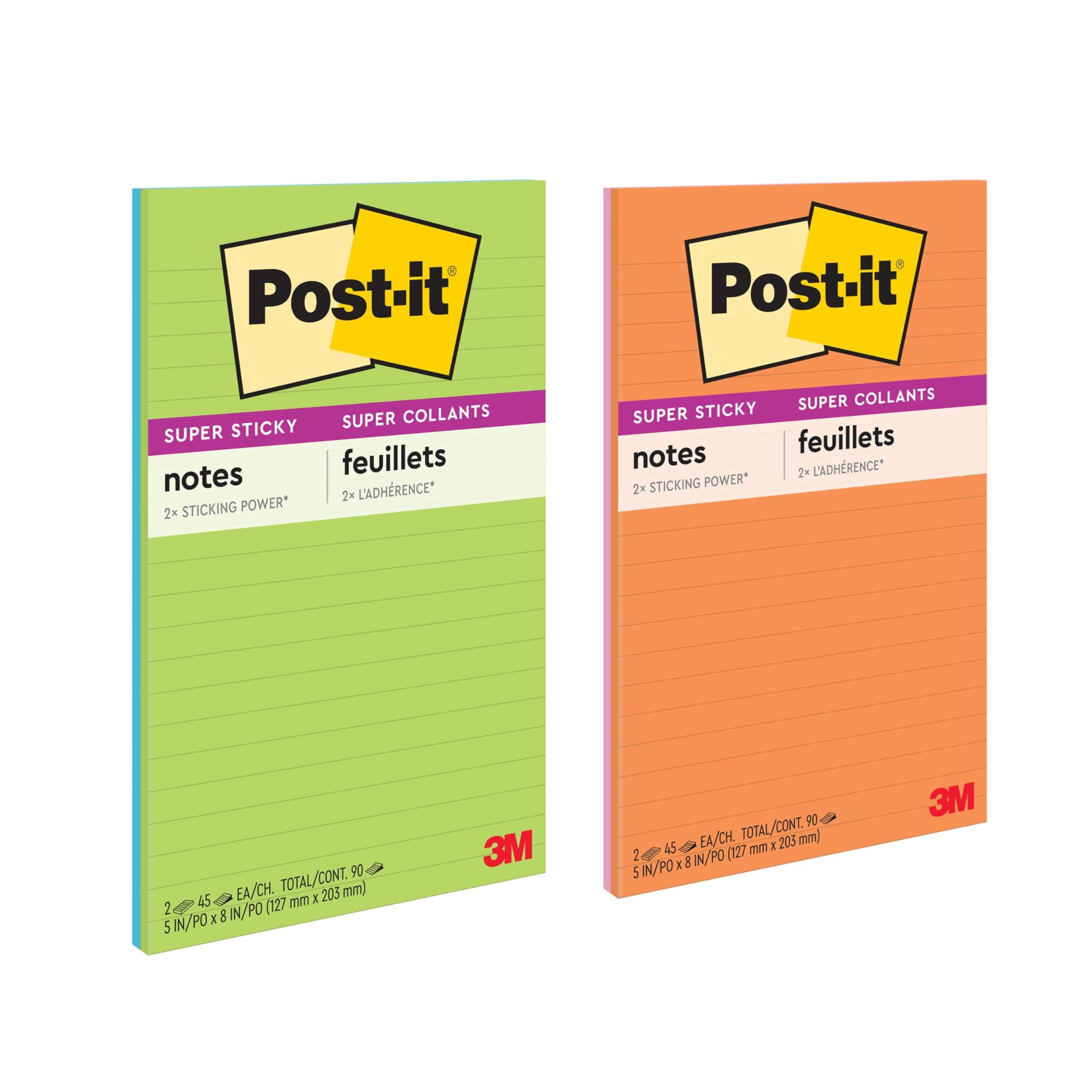 Post-it Süper Yapışkan Notlar, 2 Çizgili Yapışkan Not Defteri, 5 x 8 inç, Okul Malzemeleri, Ofis Ürünleri, Dikey Yüzeyler, Monitörler, Duvarlar ve Pencereler için Yapışkan Notlar, Enerji Arttırma