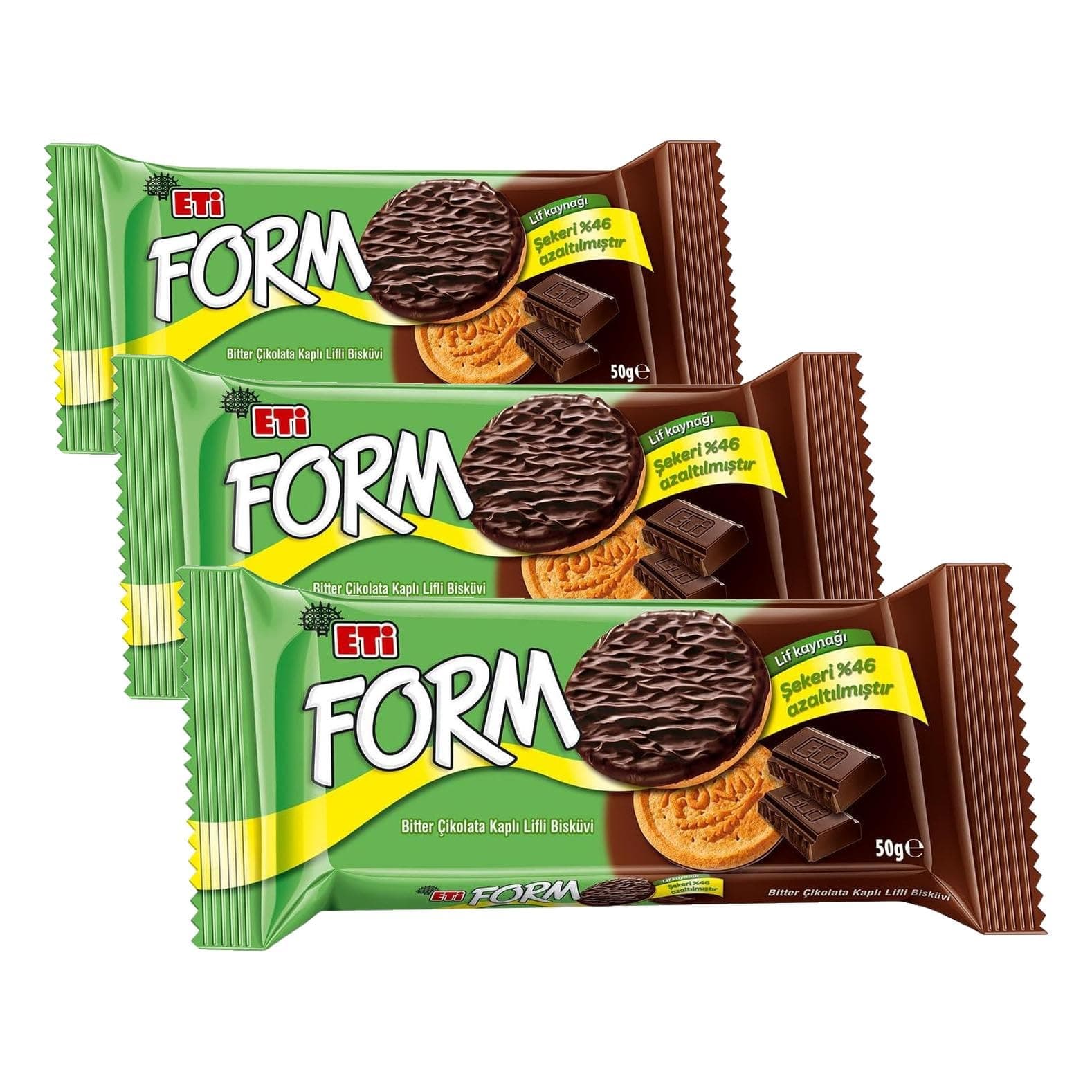 Eti Form Çikolata Kaplı Lifli Bisküvi 50 g 3lü paket