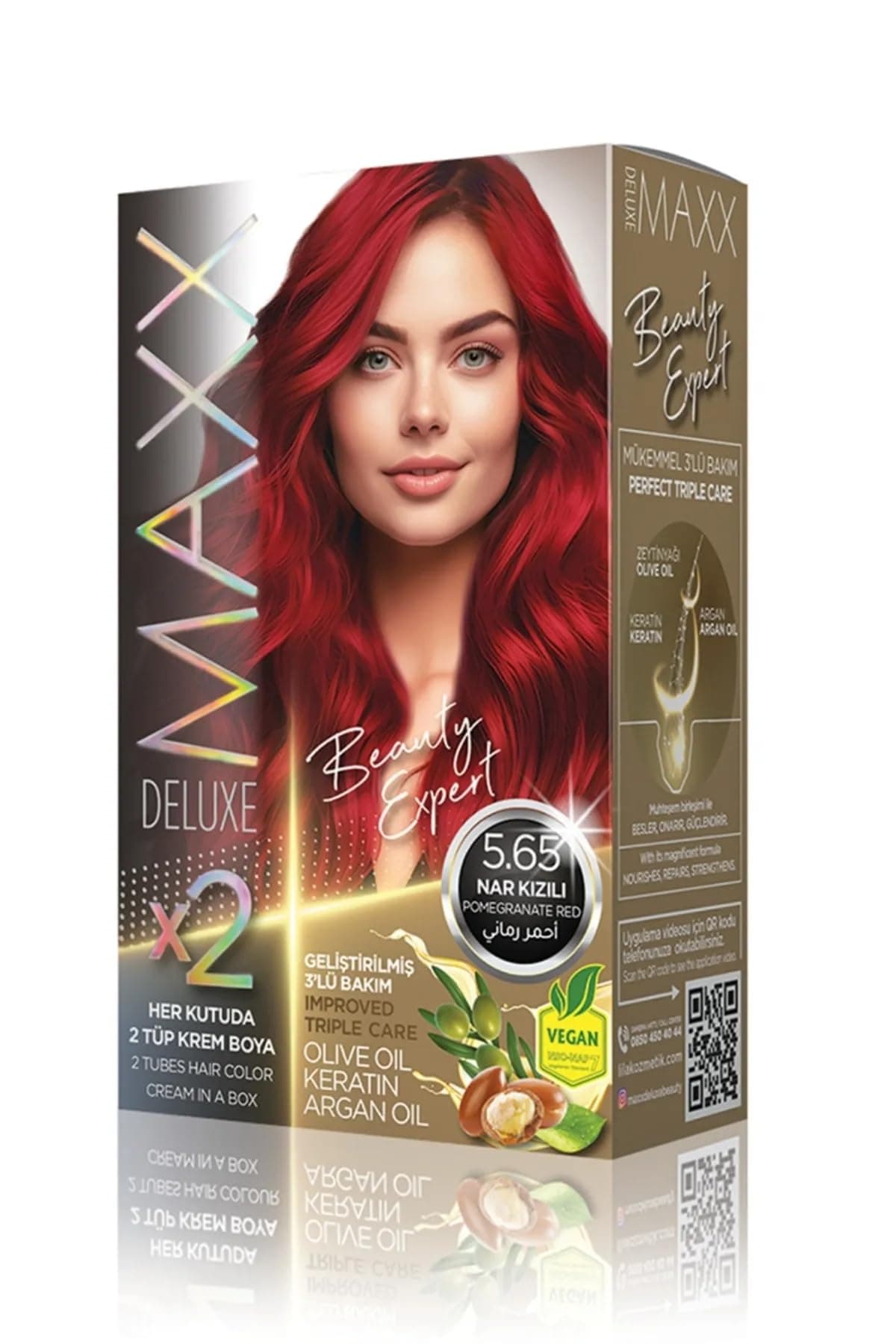 MAXX DELUXE BEAUTY EXPERT HAIR COLOR (KERATİN)'Lİ 1 KUTU (2 X 50 ML) (Nar Kızılı 5.65)