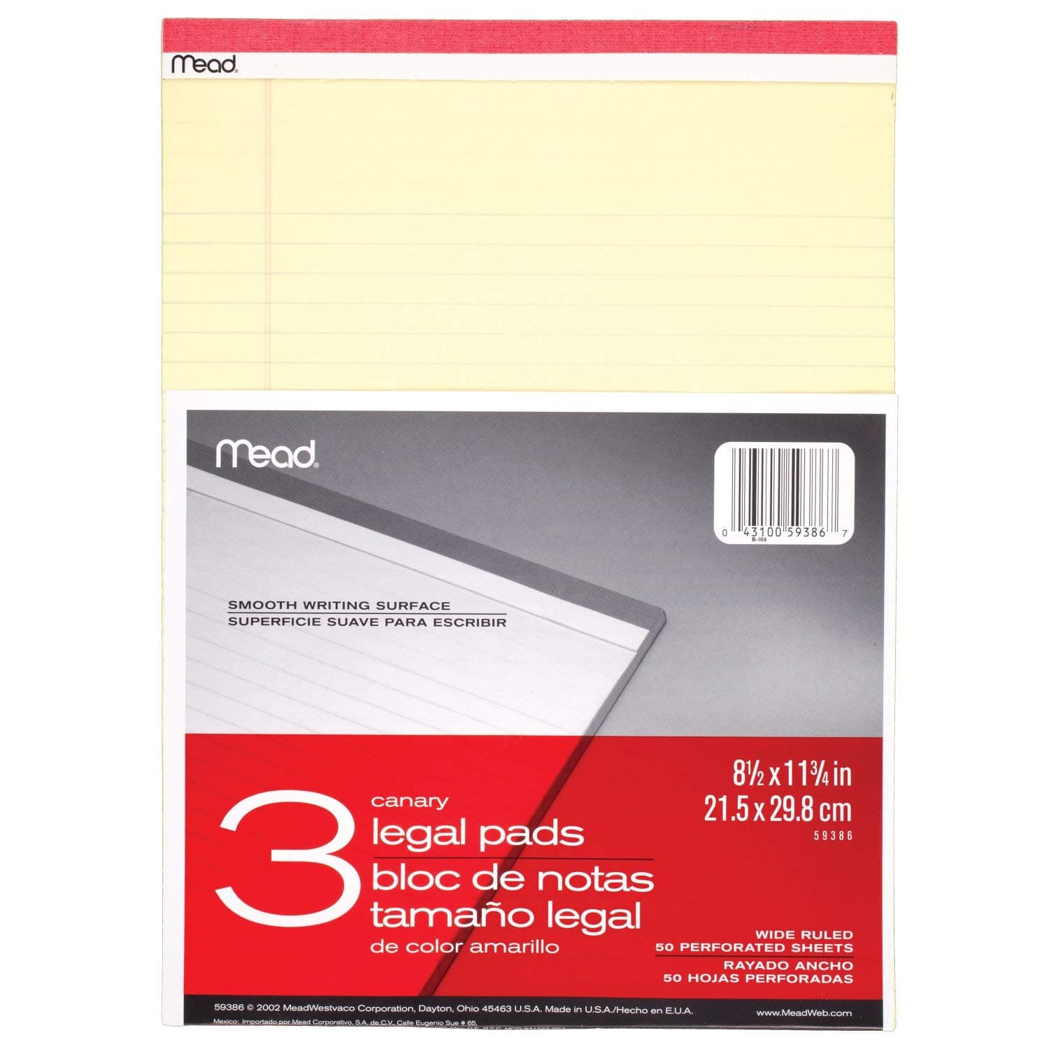 Mead Legal Pad Geniş Çizgili Yazı Pedleri - Ofis ve Not Alma İçin, 50 Yapraklı, 3'lü Set