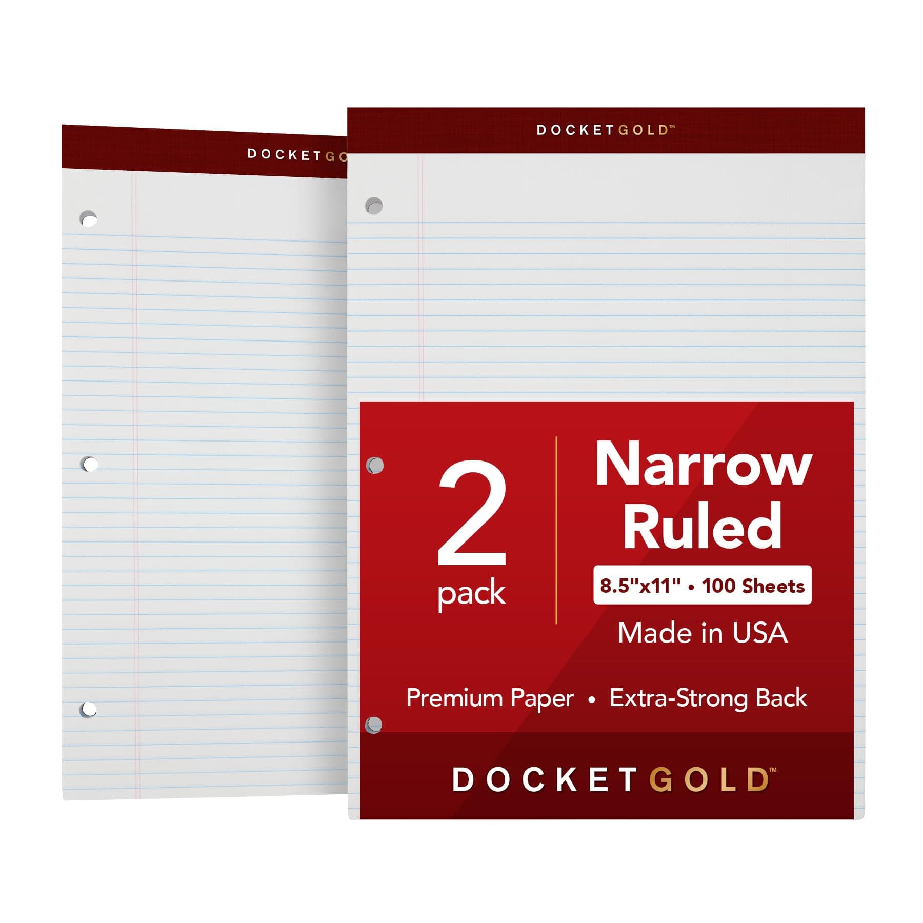 Tops Double disket Gold Writing "Tablet, 8 – 1/2 x 11 – 3/10,2 cm, delikli, 3-delik delikli, beyaz, dar, Rule, 100 yaprak Pro blok, 2 PADS Pro Pack (99706)