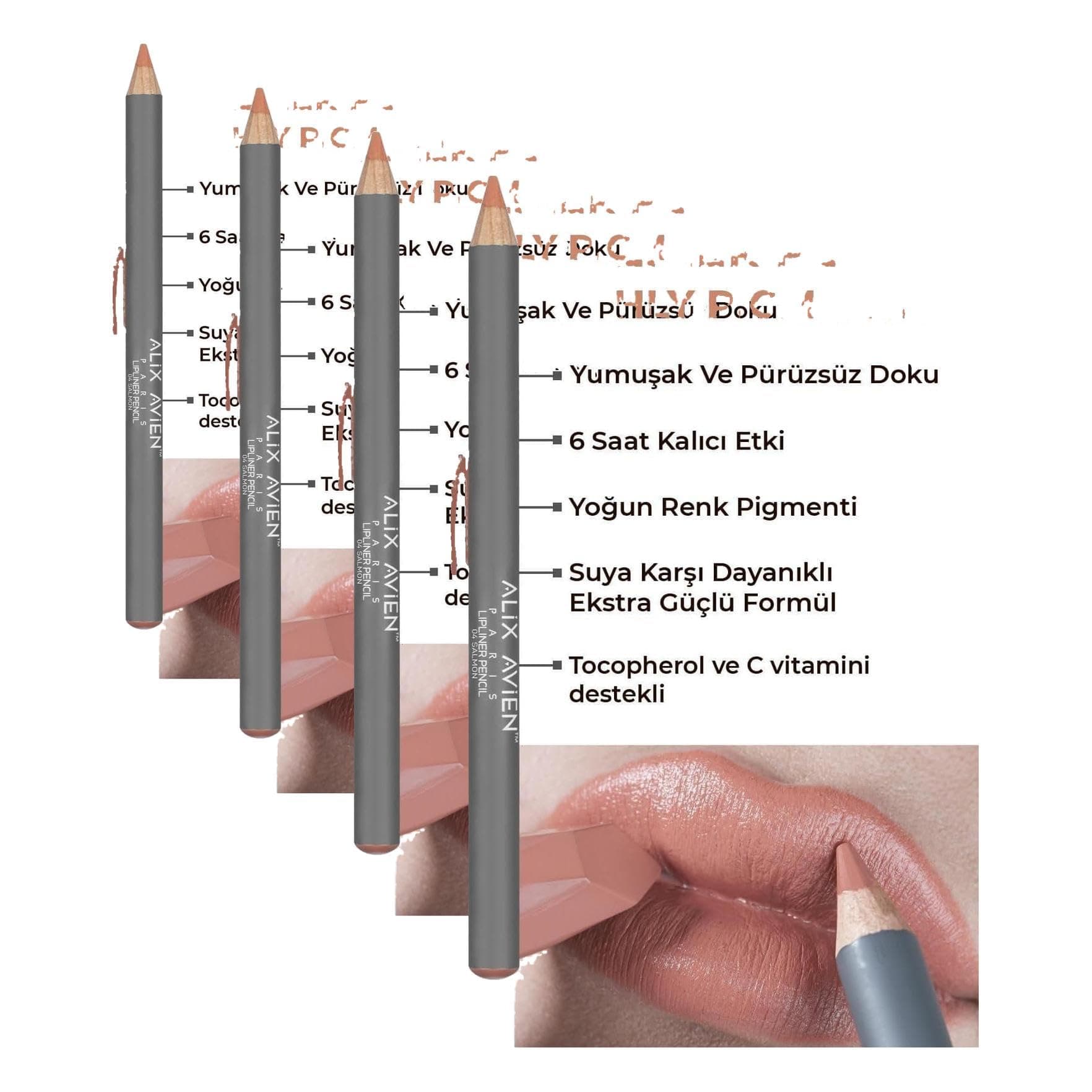 ALIX AVIEN Uzun Süre Kalıcı Dağılma Yapmayan Nemlendirici Dudak Kalemi - Lipliner Pencil 04 Salmon (4 paketi)