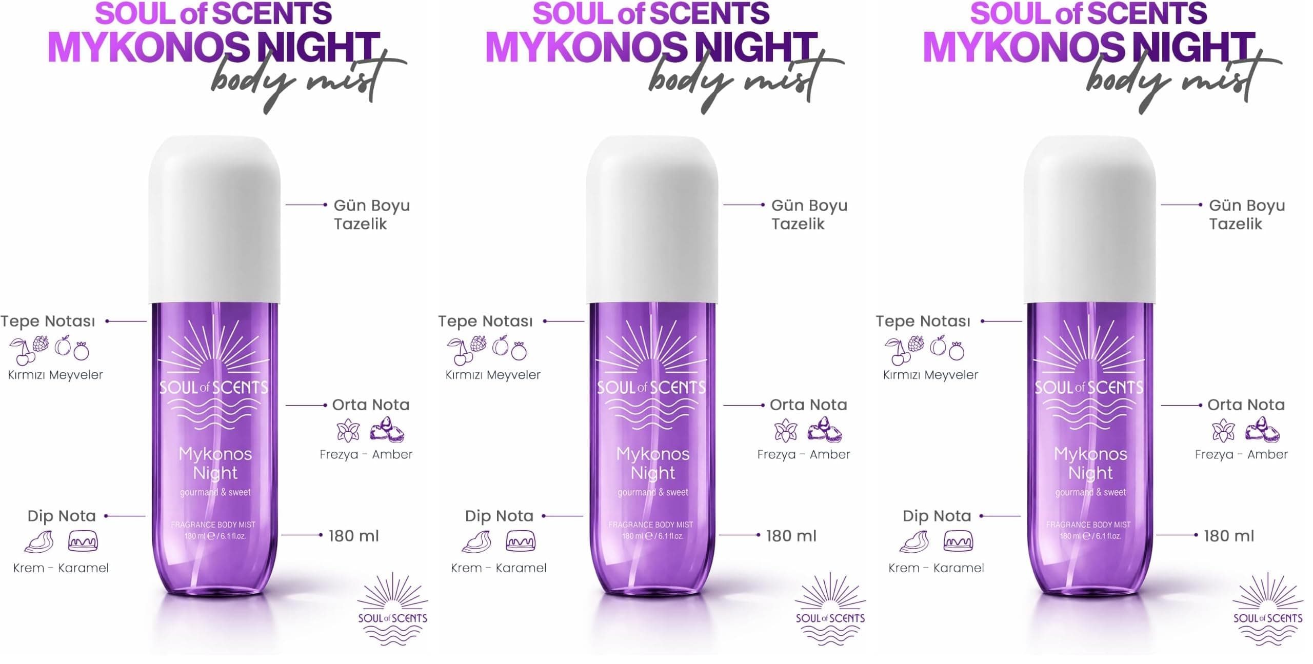 Mykonos Night Gourmand & Sweet Body Mist 180 ml (3 paketi)