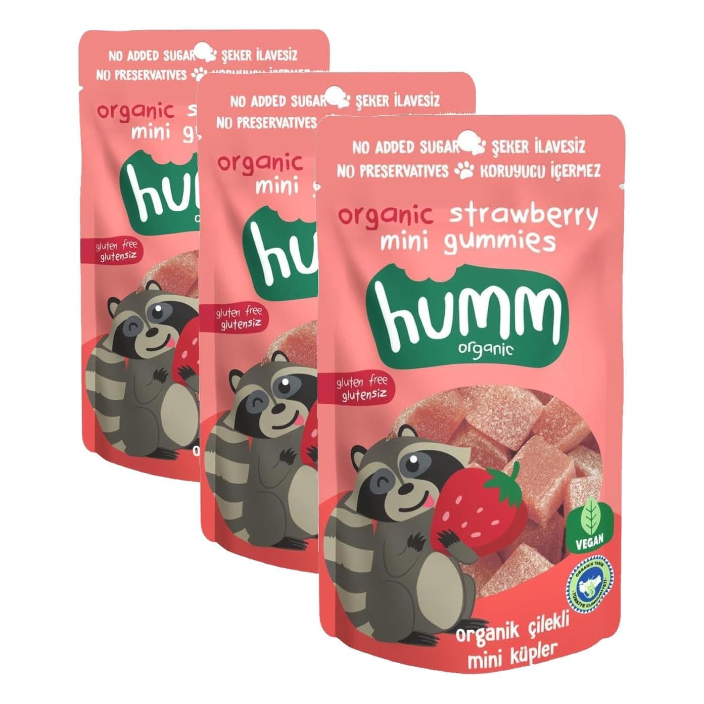 Humm Organic Organik Glutensiz Vegan Çilekli Mini Küpler - 30g (3 paketi)