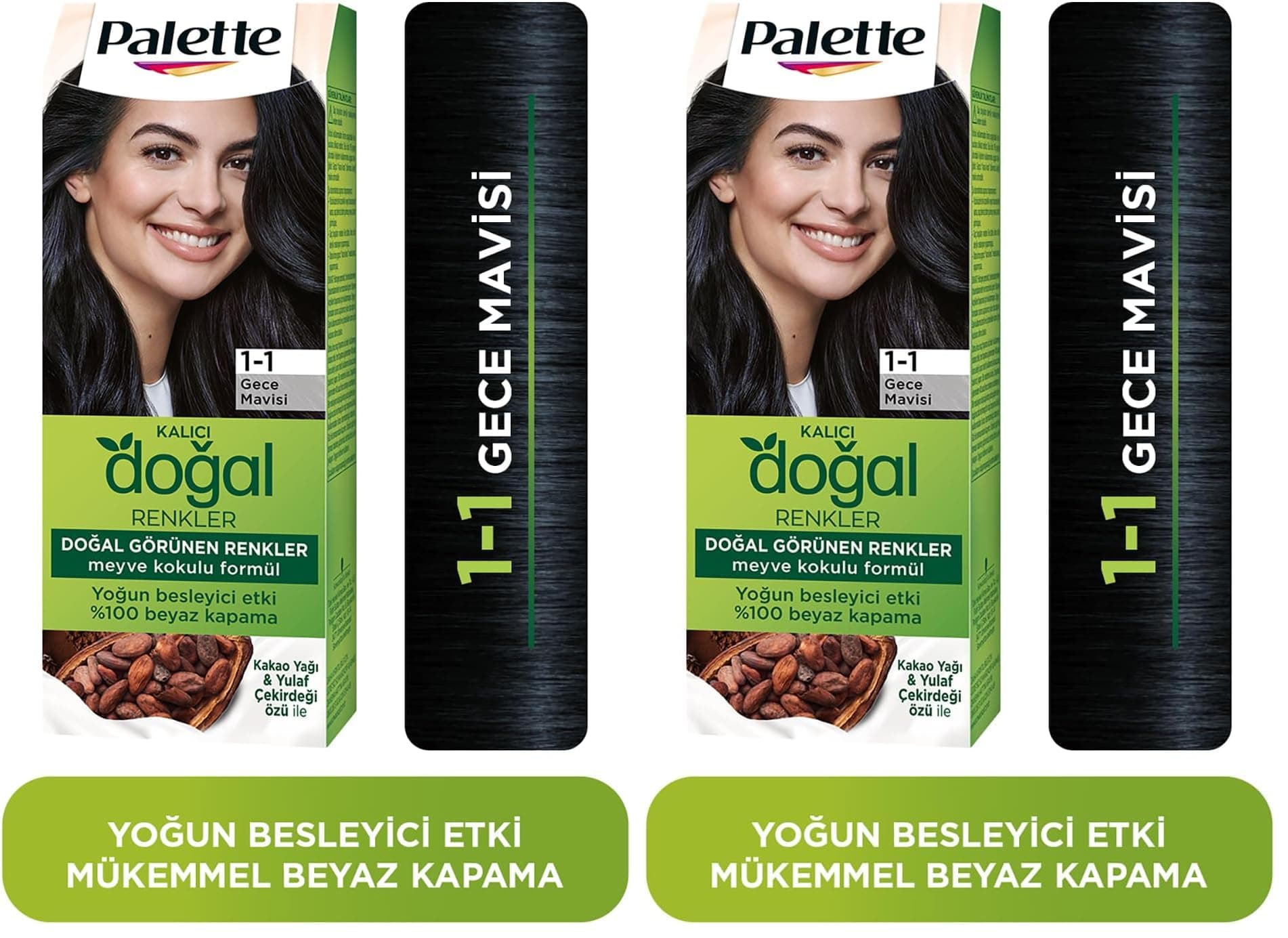 Palette Kalıcı Doğal Renkler 1-1 Gece Mavisi Kakao Yağı & Yulaf Çekirdeği Özlü Saç Boyası 2li paket