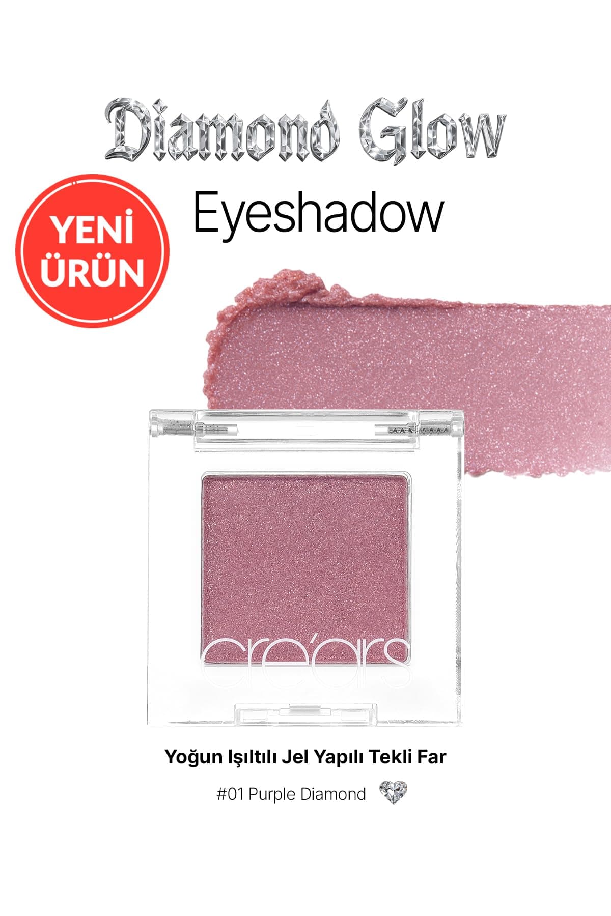 Yoğun Işıltılı Jel Yapılı Tekli Far Diamond Glow Eyeshadow 01 Purple Diamond