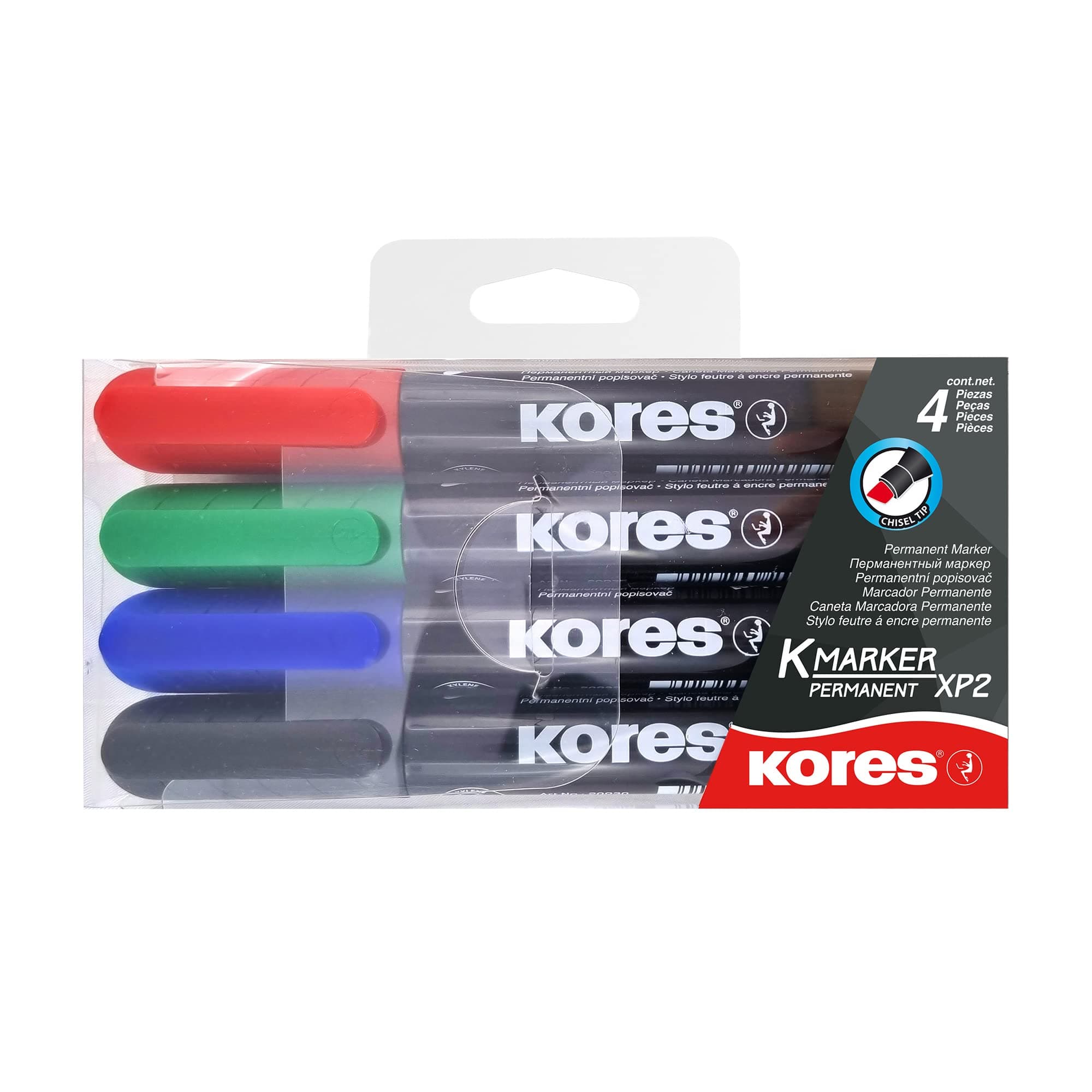 Kores kalıcı marker set 3 – 5 mm konik baş kısım, siyah/mavi/kırmızı/yeşil