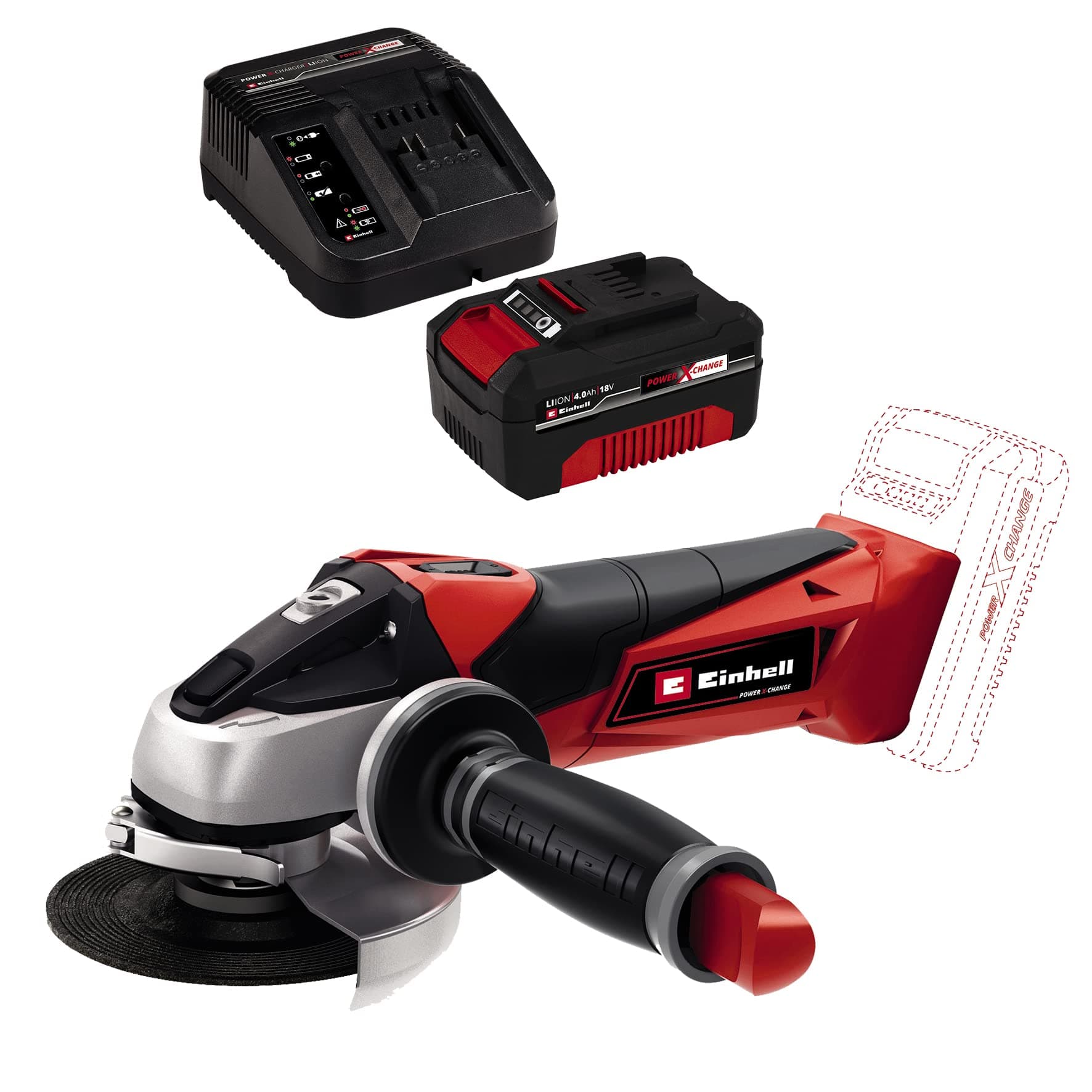 Einhell TE-AG 18/115 Li - Solo, Akülü Avuç Taşlama ve Einhell 18V 4,0 Ah PXC Starter Kit (Başlangıç Seti)