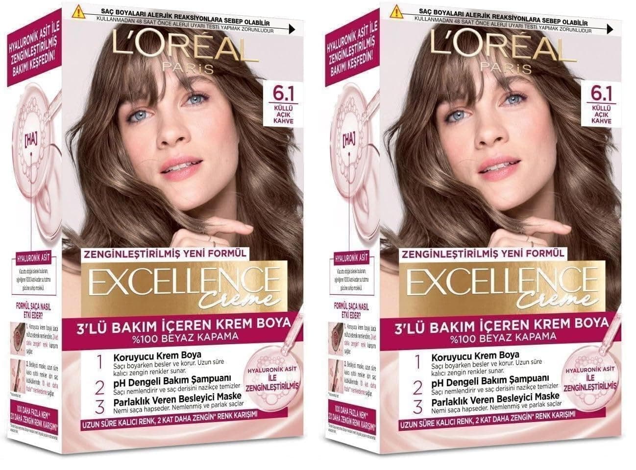 L'ORÉAL PARIS 6.1 Küllü Açık Kahve Saç Boyası (2 paketi)