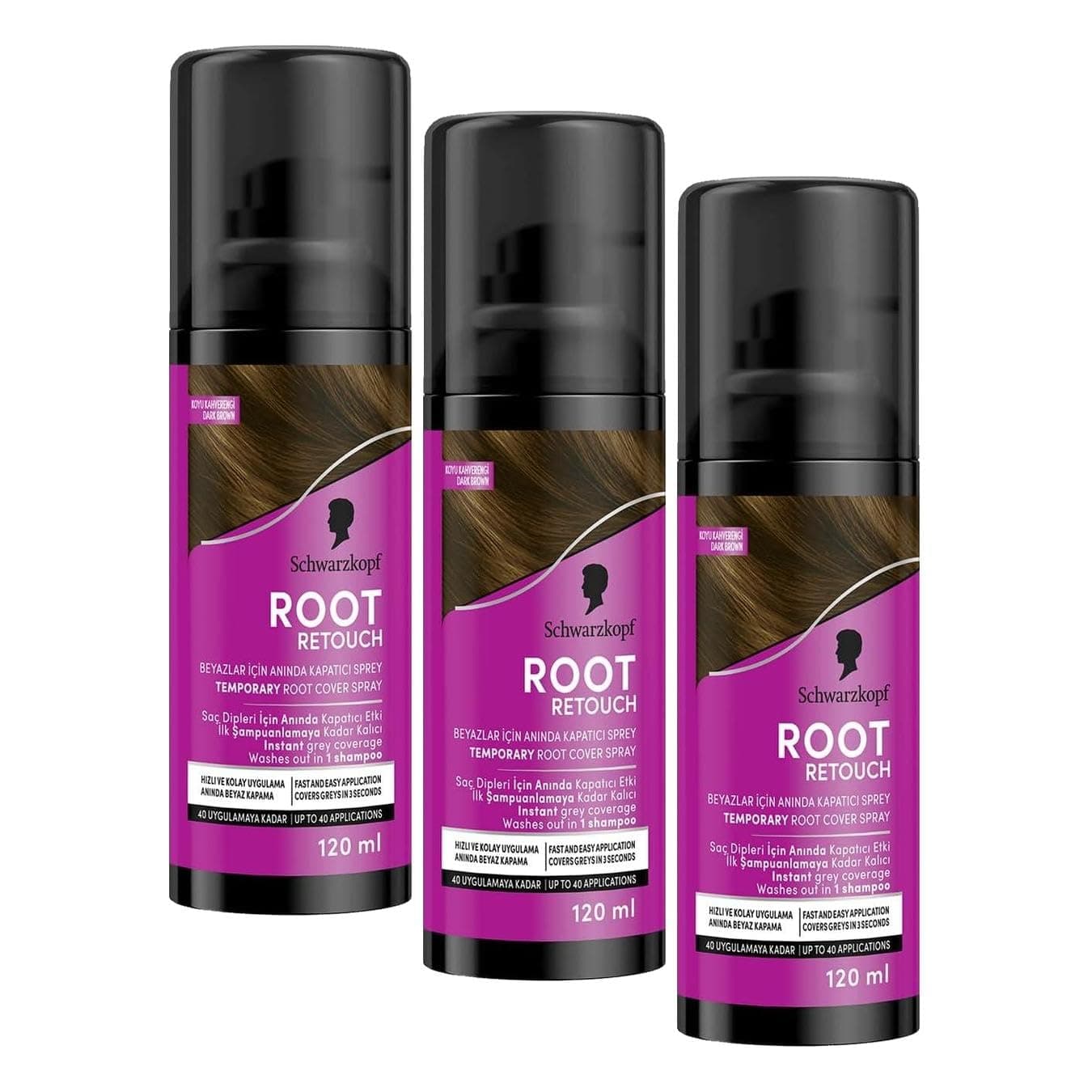 Schwarzkopf Root Retoucher Beyazları Anında Kapatan Sprey Boya Koyu Kahverengi 120 ml (3 paketi)