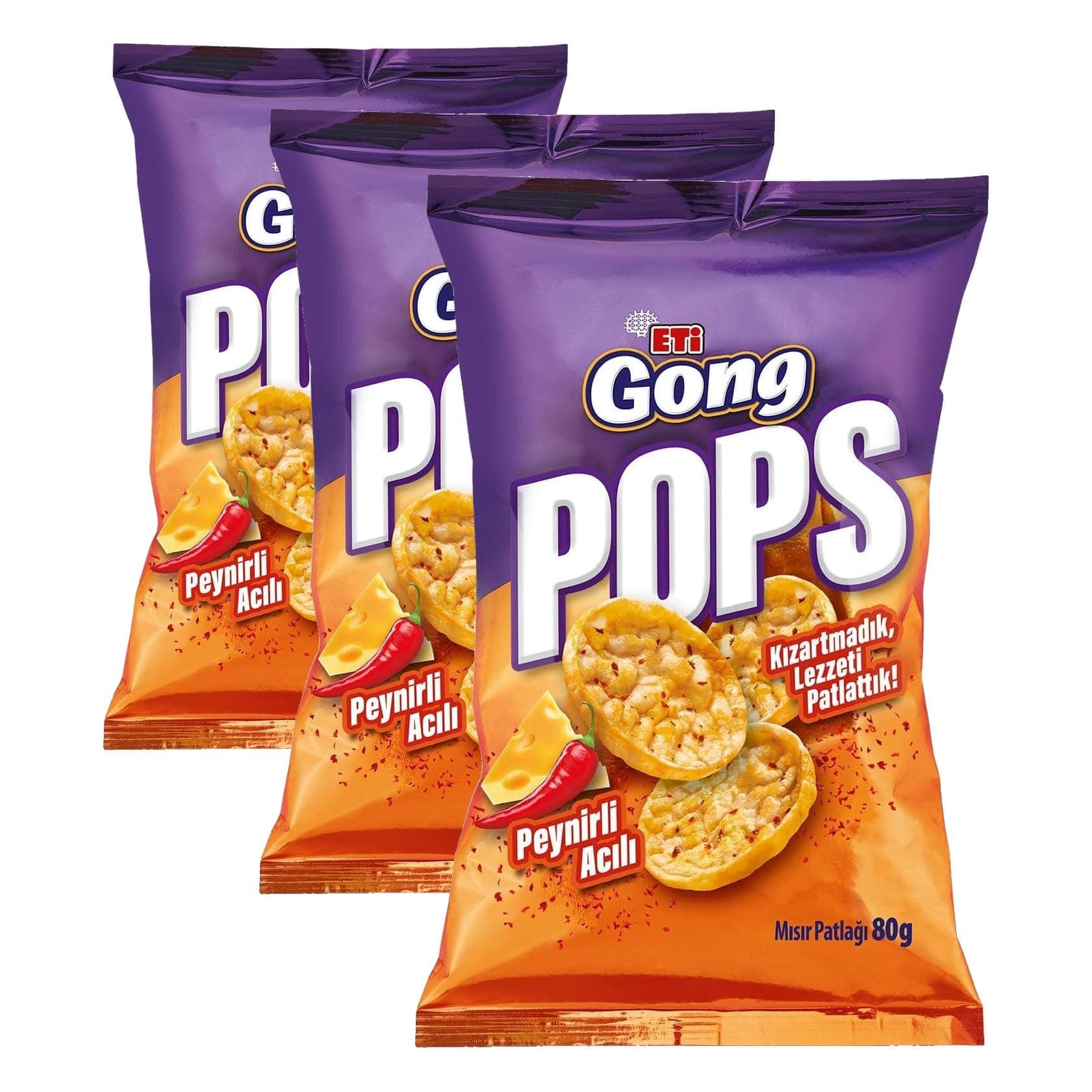 Eti Gong Pops Peynirli Acılı Mısır Patlağı 80 g 3lü paket