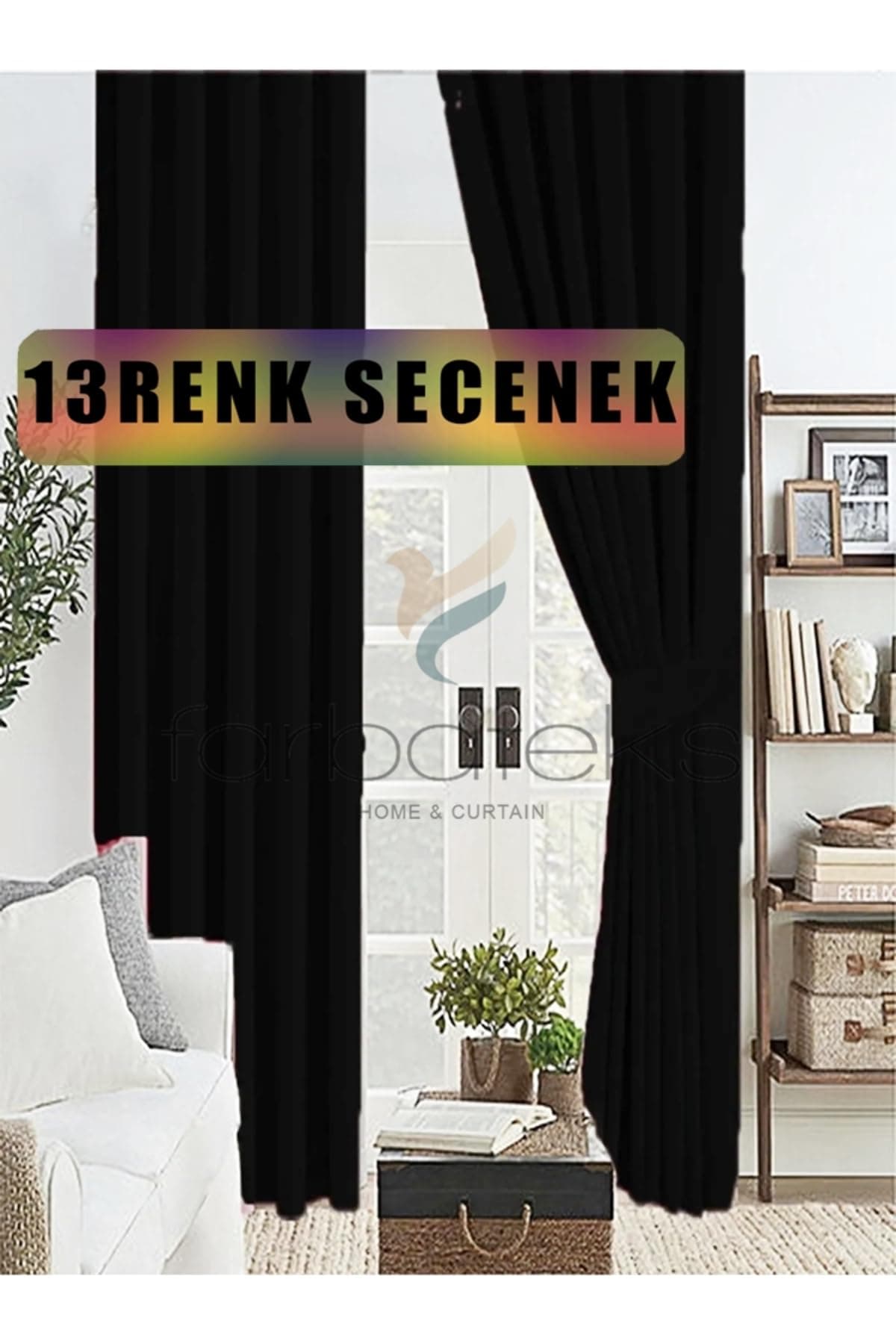 Siyah Renk Kalın Güneşlik Blackout Kararma Fon Perde Düz Dikim 320 x 260