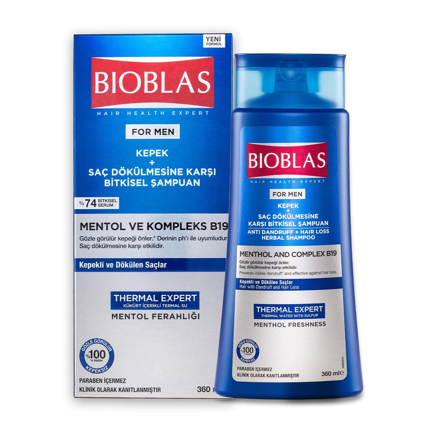 Bioblas Thermal Expert Şampuan – Kepek ve Saç Dökülmesine Karşı, Termal Su & Mentol İçerikli, Bitkisel Kompleks B19, 360 ml