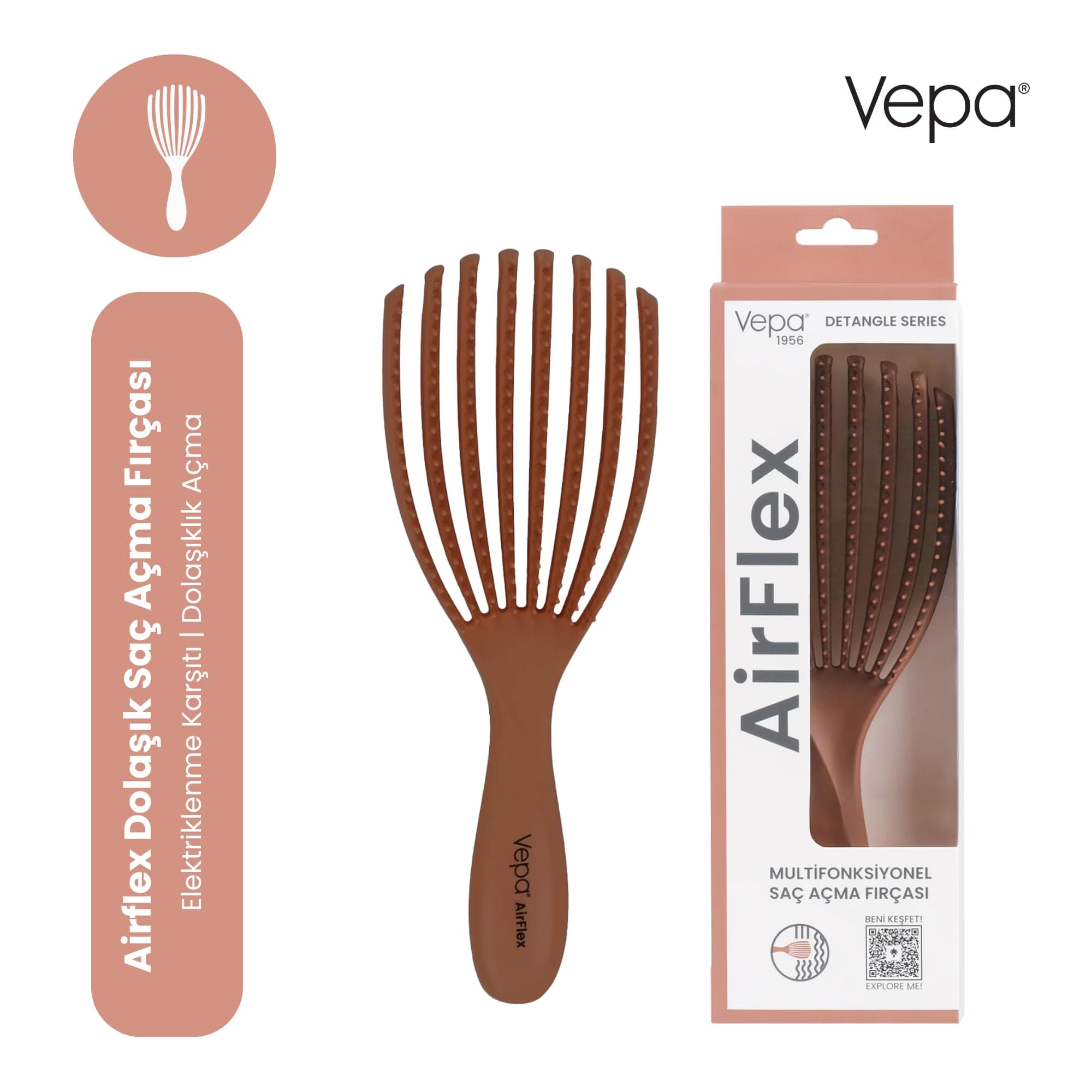 Vepa Airflex Dolaşık Saç Açma Fırçası, Kolay Tarama, Elektriklenme Önleyici Tarak (MOKA)